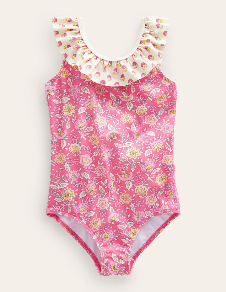 Frilly Swimsuit-Peach Punch Floral Vine