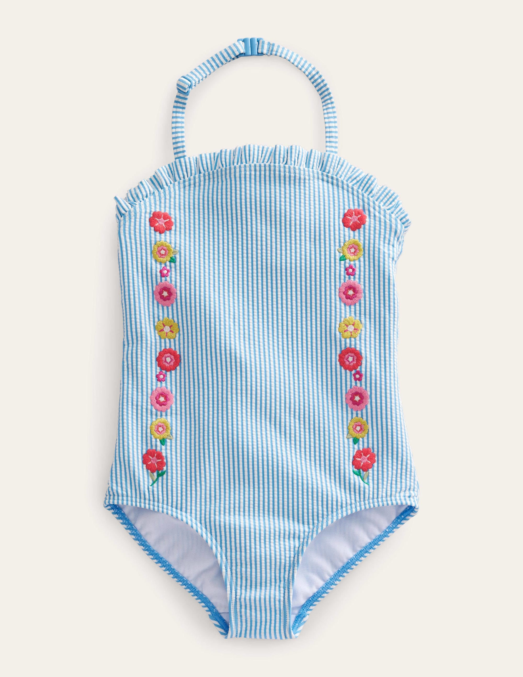 Bandeau-Badeanzug-Naturweiß/Surfbrett-Blau, Gestreift - Image 1