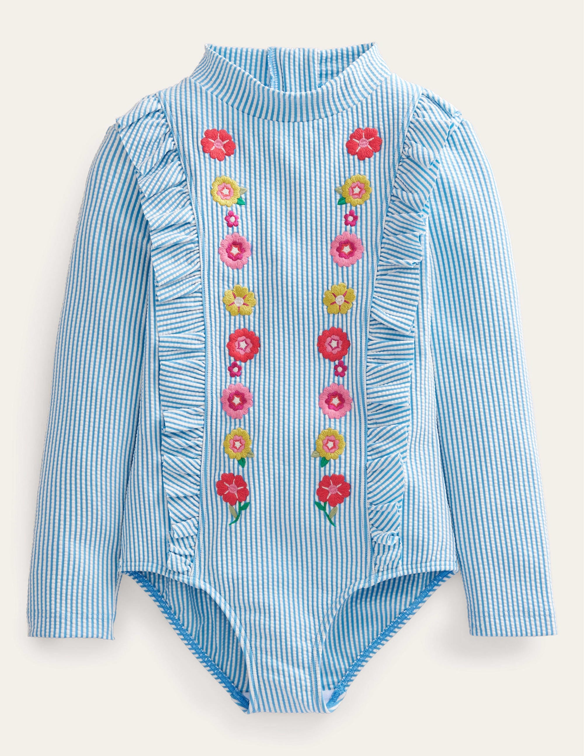 Embroidered Sunsafe Swimsuit-Ivory Surfboard Blue Stripe - Image 1