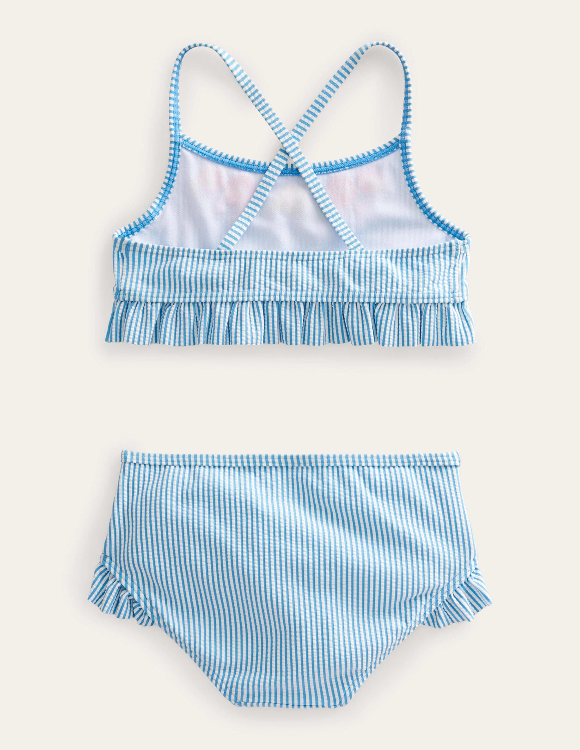Bikini brodé à volants-Ivoire, rayé bleu surf - Image 2
