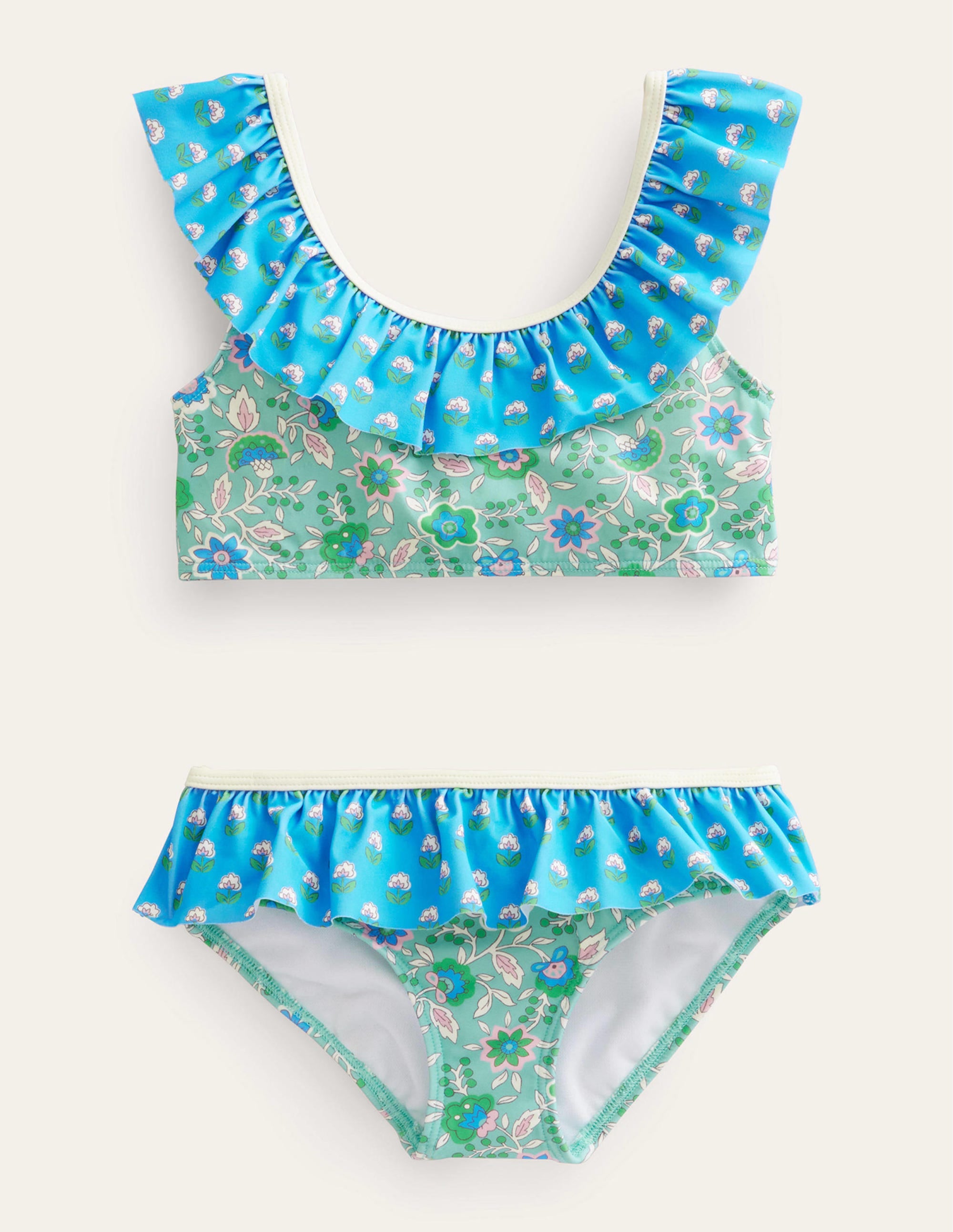 Bikini rayé à volants-Motif Floral Vine aquatique aigue-marine - Image 1