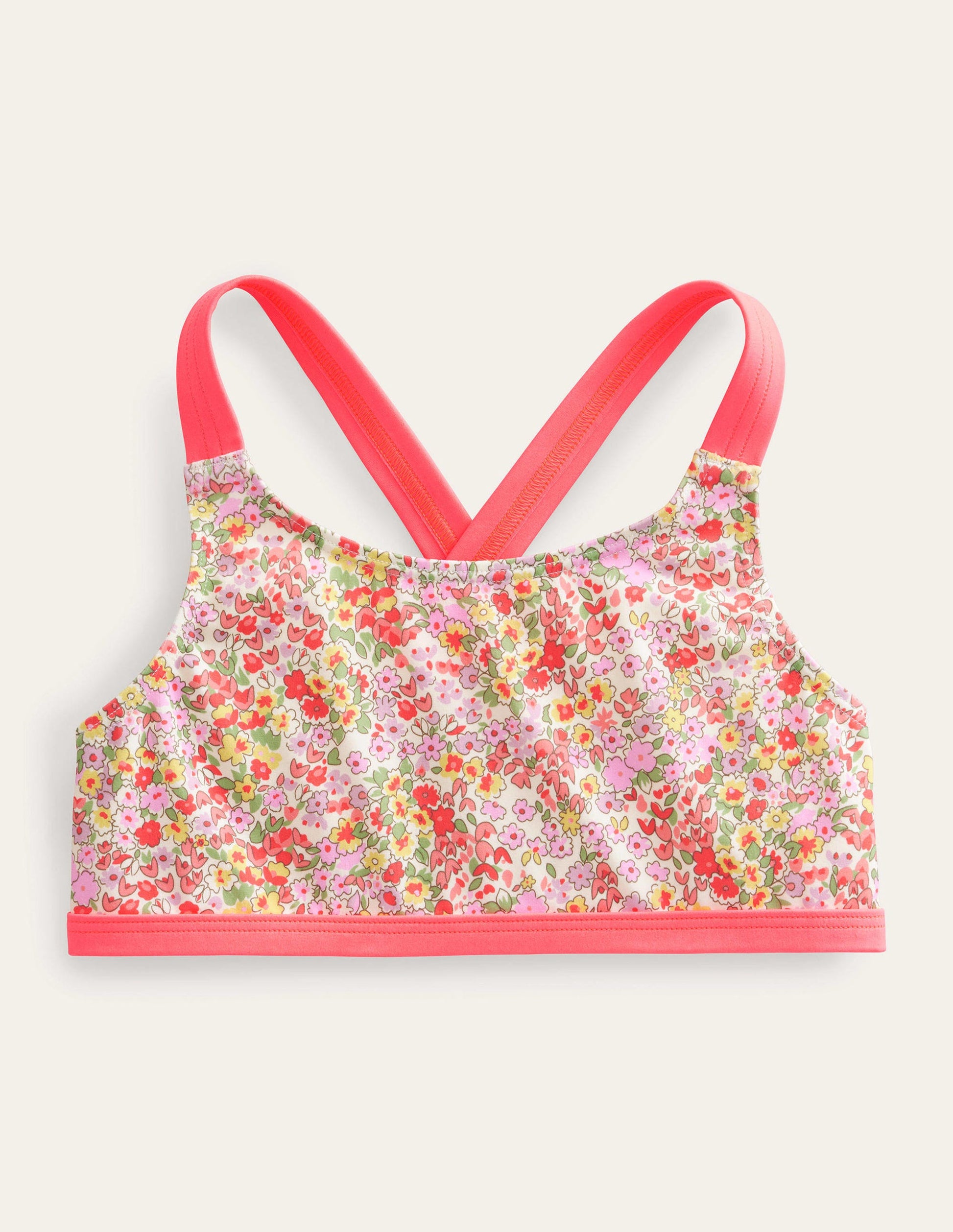 Haut de bikini à dos croisé-Motif floral Spring Time gousse de vanille-1