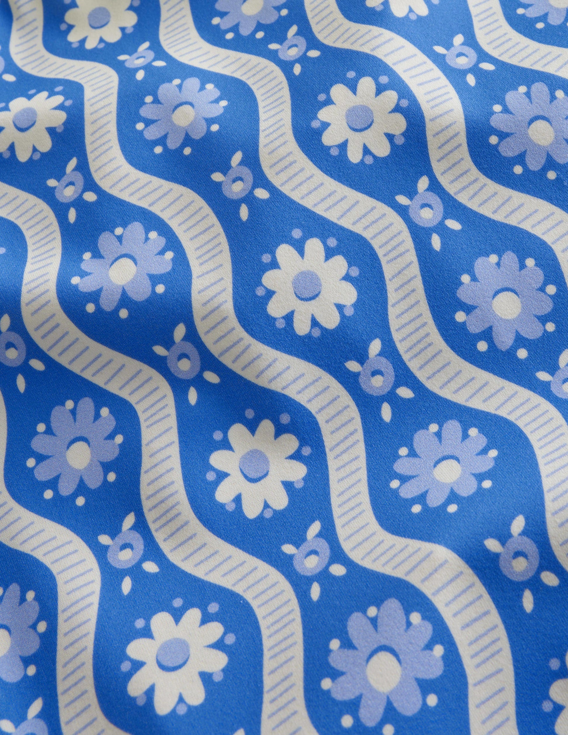 Tankini-Oberteil mit gekreuzten Rückenträgern-Penzance-Blau, Gänseblümchen/Wellen-3