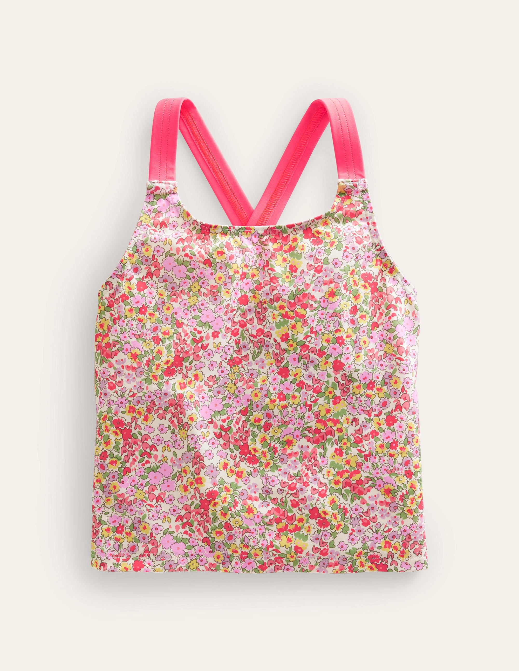 Tankini-Oberteil mit gekreuzten Rückenträgern-Vanille, Frühlingsblumen - Image 1