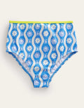 Bas de bikini taille haute-Motif Daisy Wave bleu Penzance