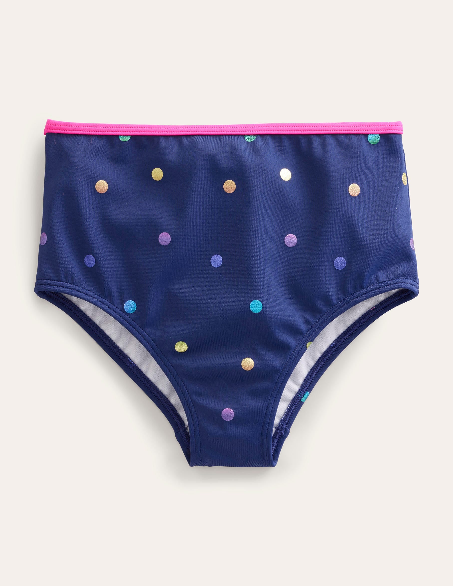 Bas de bikini taille haute-Confettis métallisés arc-en-ciel bleu marine - Image 1