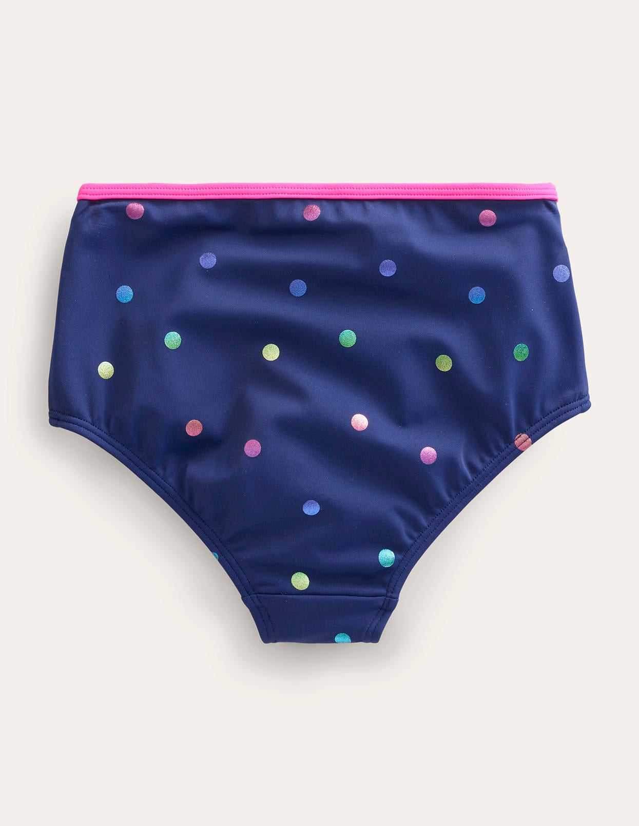 Bas de bikini taille haute-Confettis métallisés arc-en-ciel bleu marine - Image 2