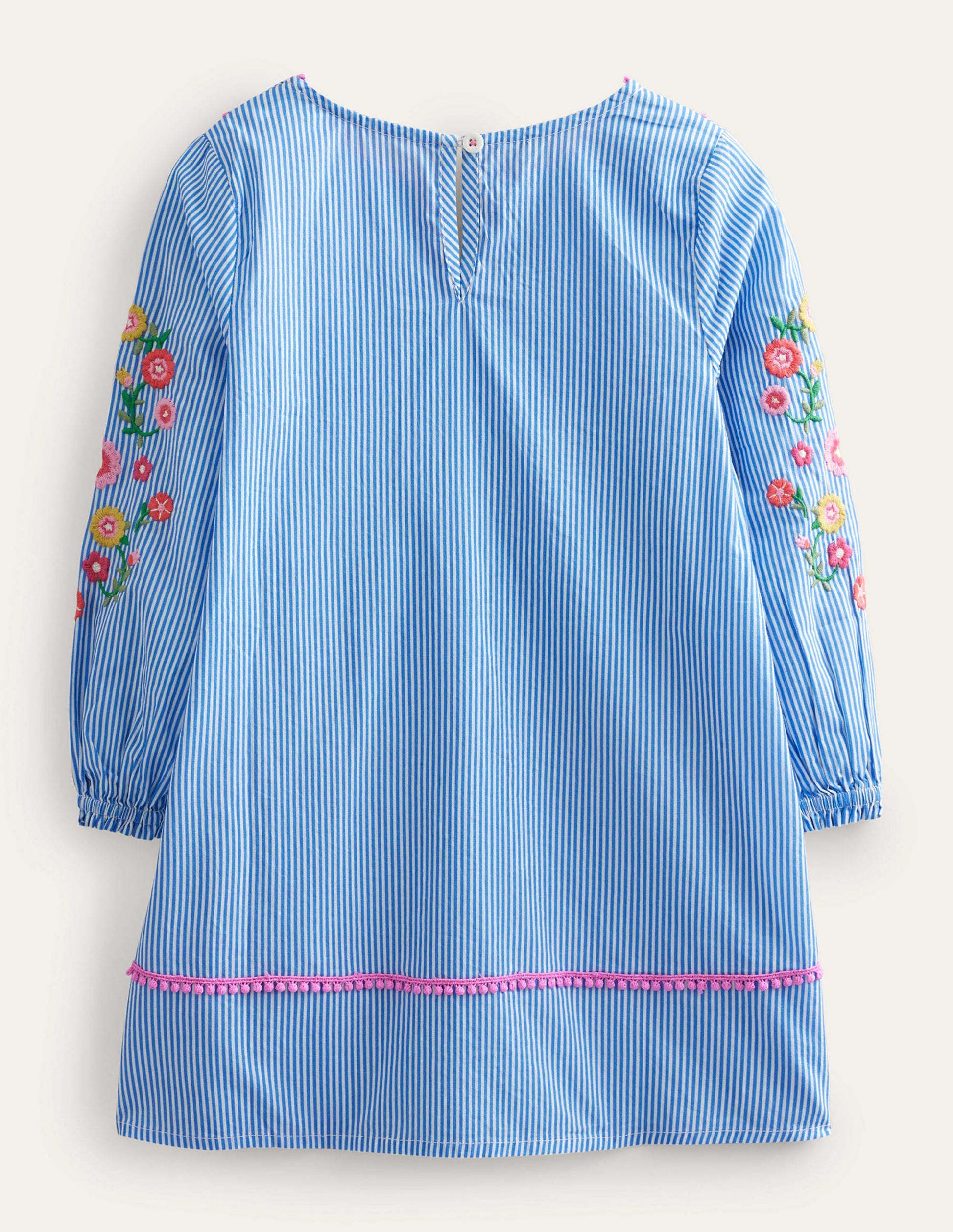 Long-sleeve Embroidered Kaftan-Ivory and Blue Stripe-2