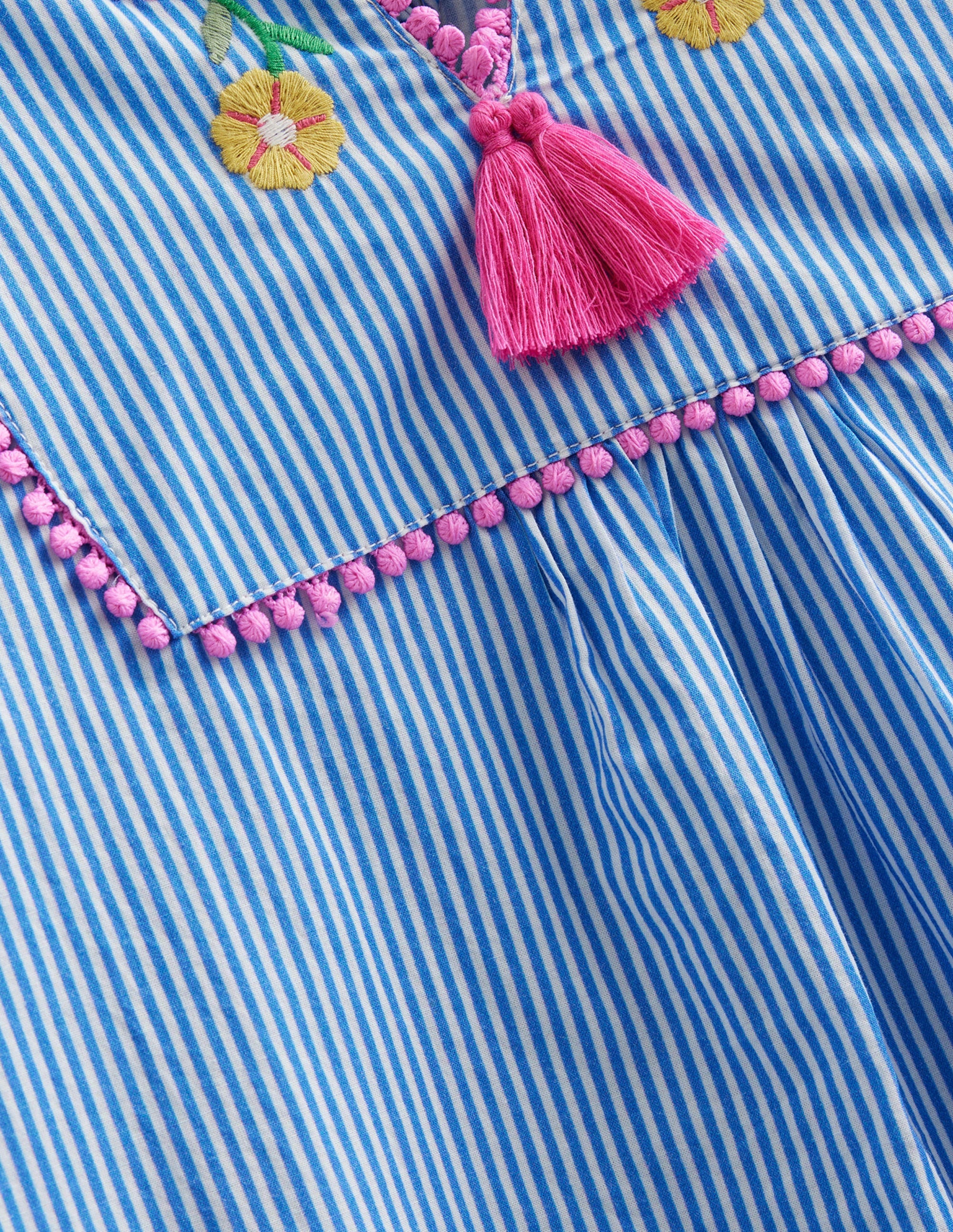 Long-sleeve Embroidered Kaftan-Ivory and Blue Stripe - Image 3