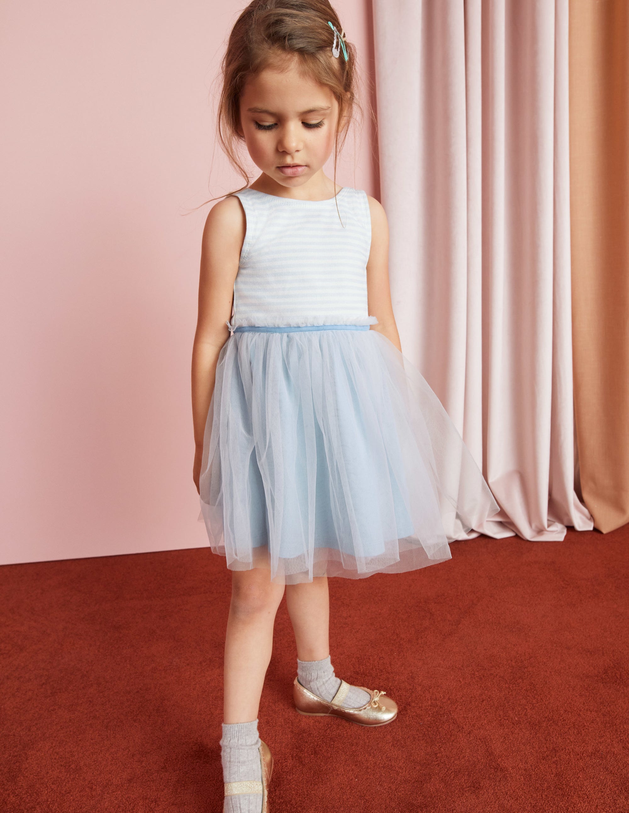Jersey Tulle Mix Dress-Provence Blue - Image 4
