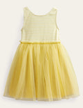 Kleid aus Jersey-Tüll-Mix-Zitronengelb