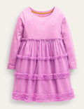 Long Sleeve Jersey Tulle Dress-Orchid Petal Pink/Gold Spot