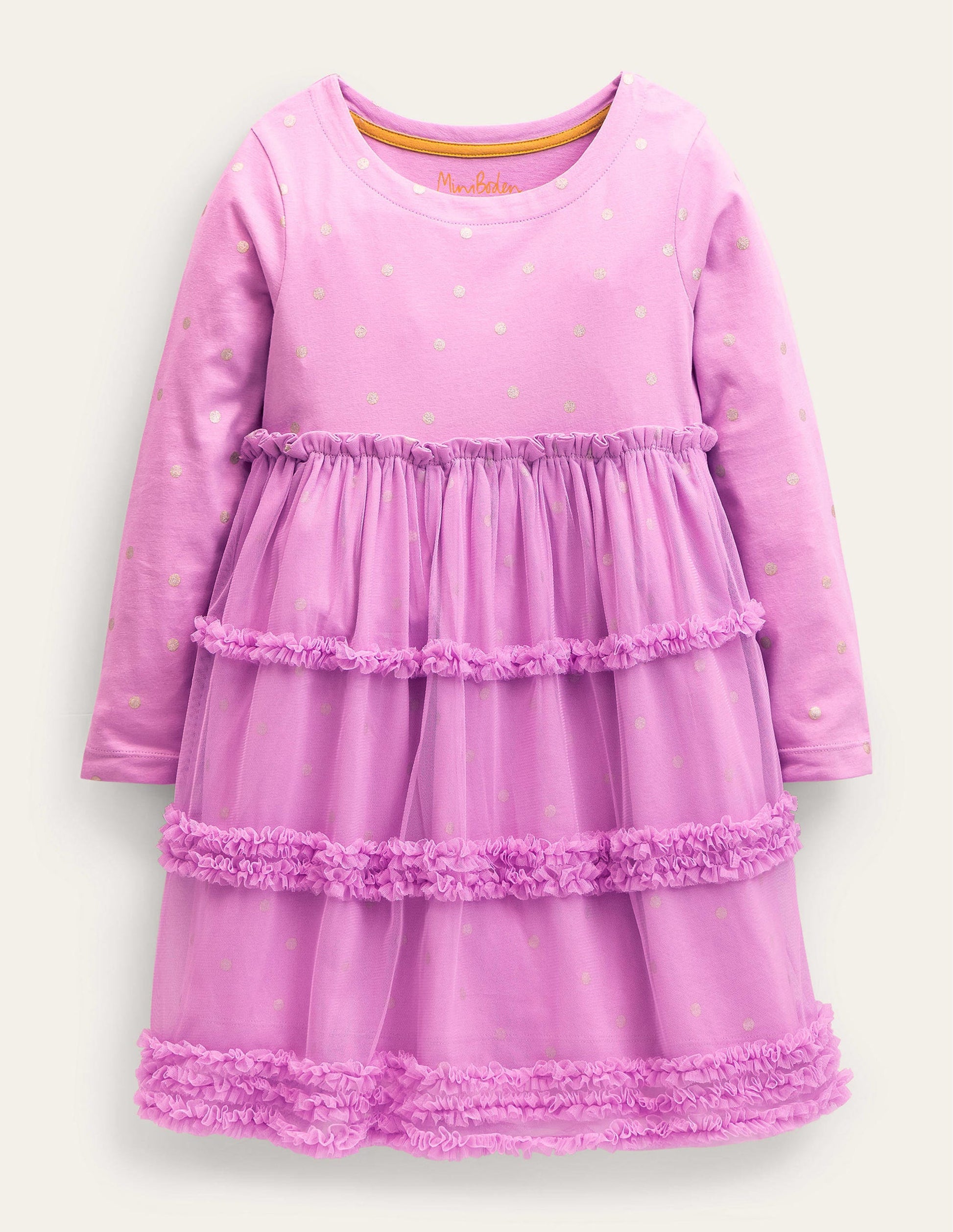 Long Sleeve Jersey Tulle Dress-Orchid Petal Pink/Gold Spot-1