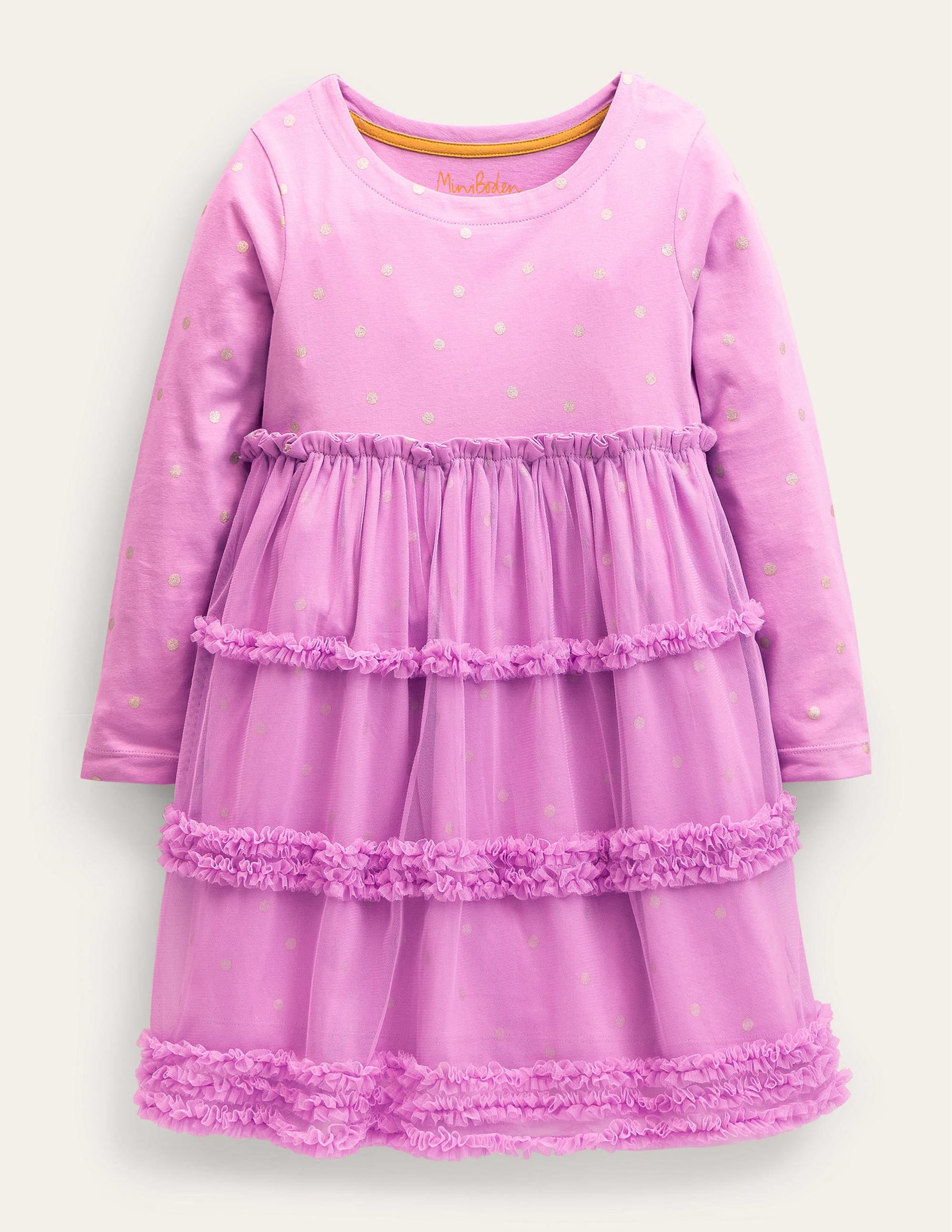 Long Sleeve Jersey Tulle Dress-Orchid Petal Pink/Gold Spot - Image 1