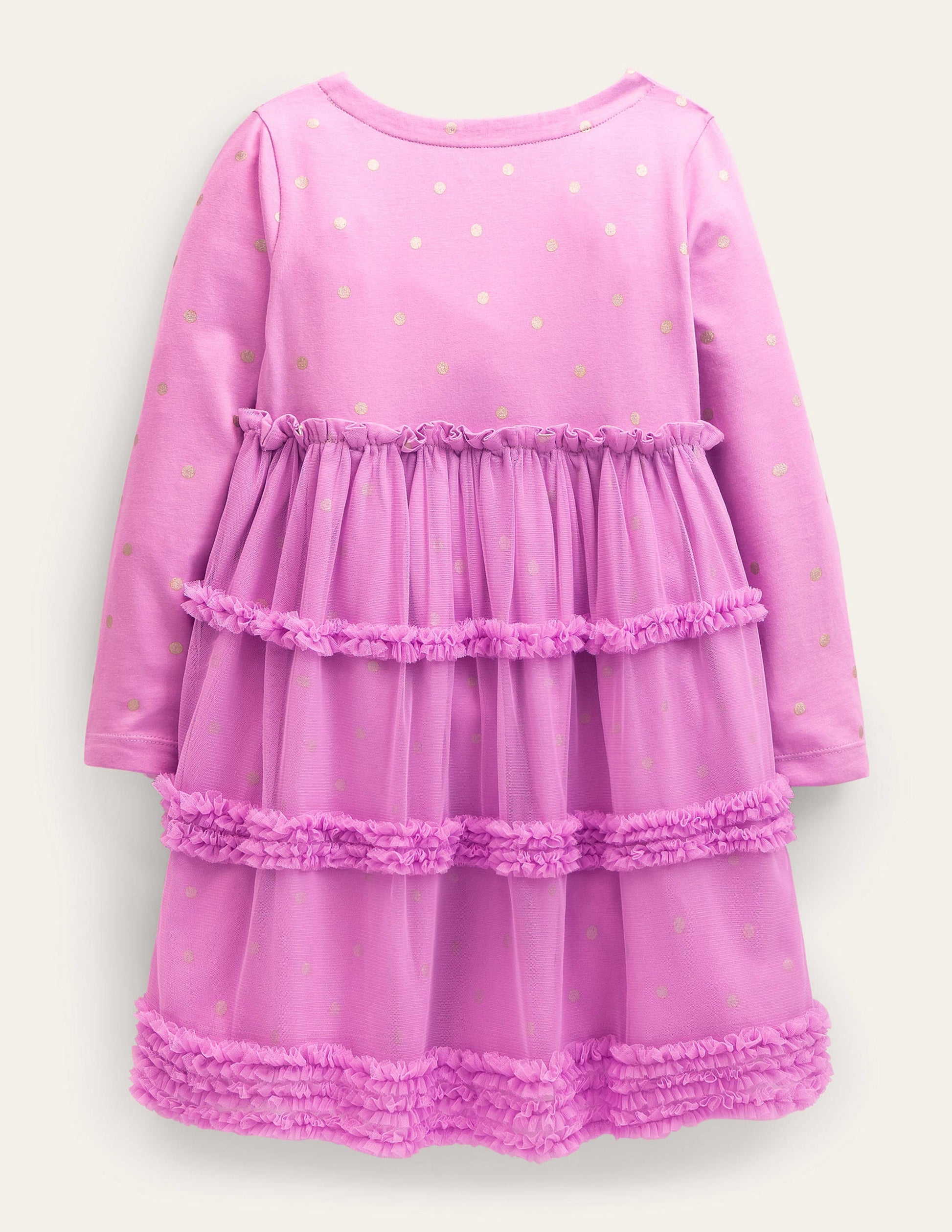 Long Sleeve Jersey Tulle Dress-Orchid Petal Pink/Gold Spot-2