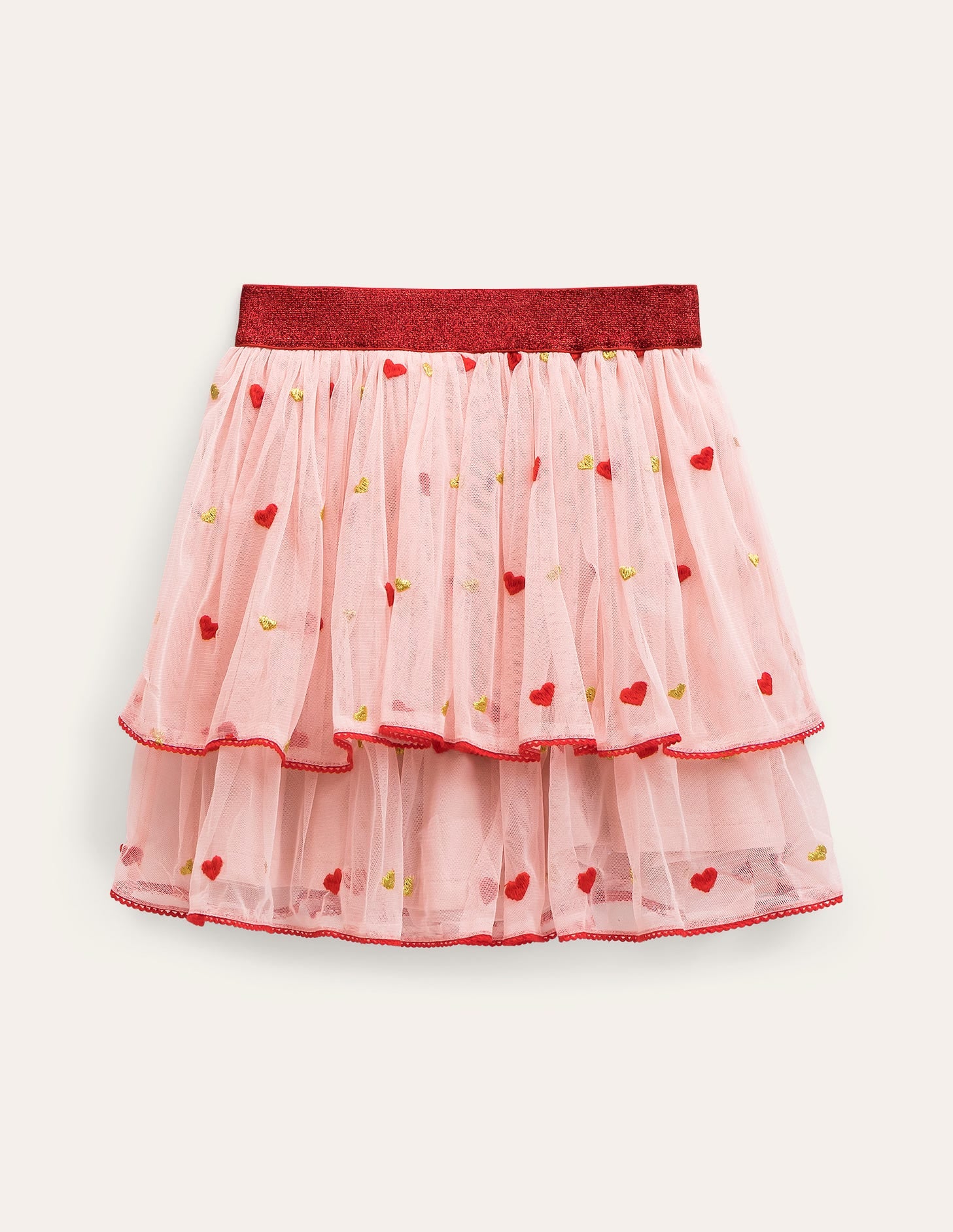 Embroidered Tulle Skirt-Pink Heart Embroidery-1