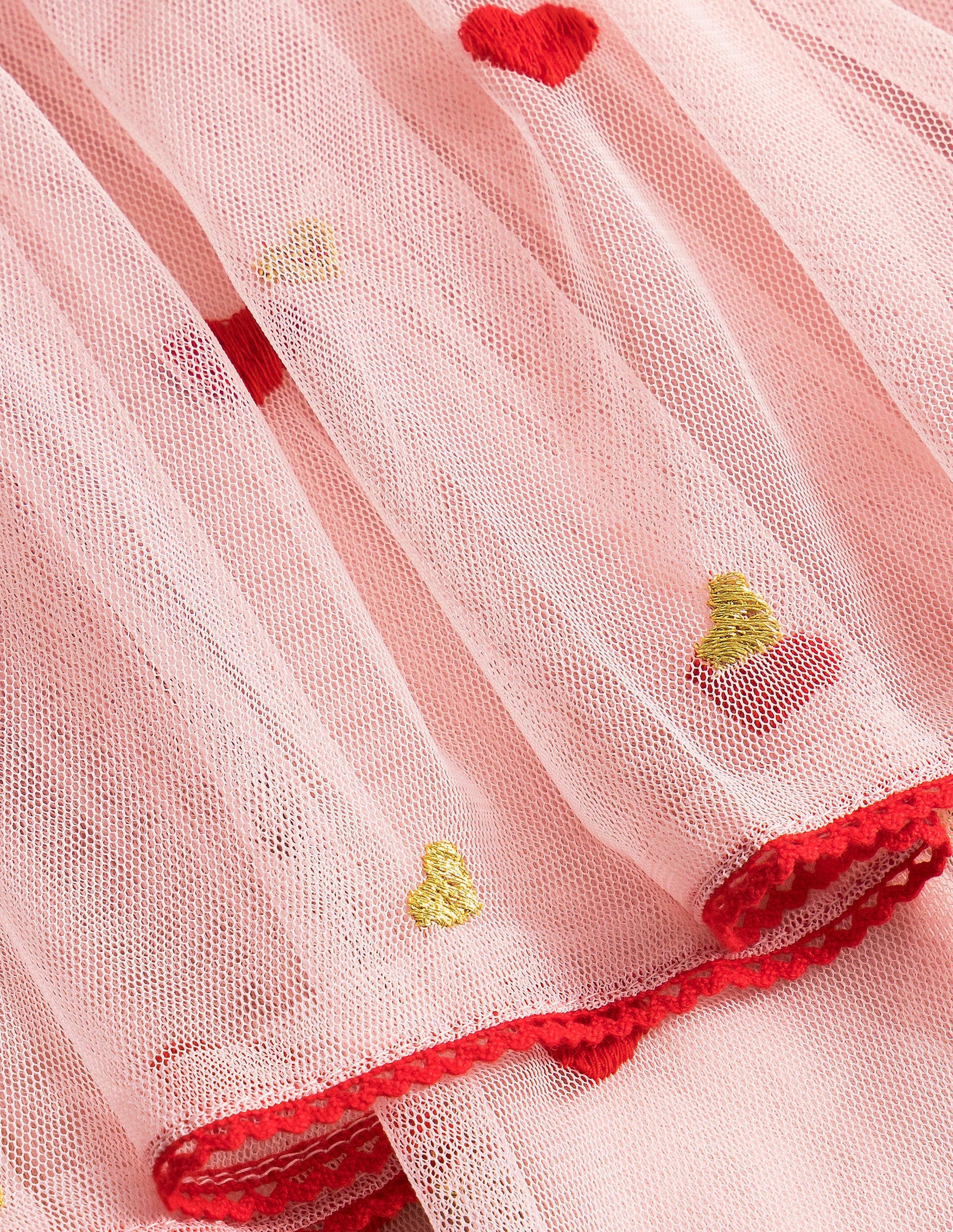 Embroidered Tulle Skirt-Pink Heart Embroidery-3