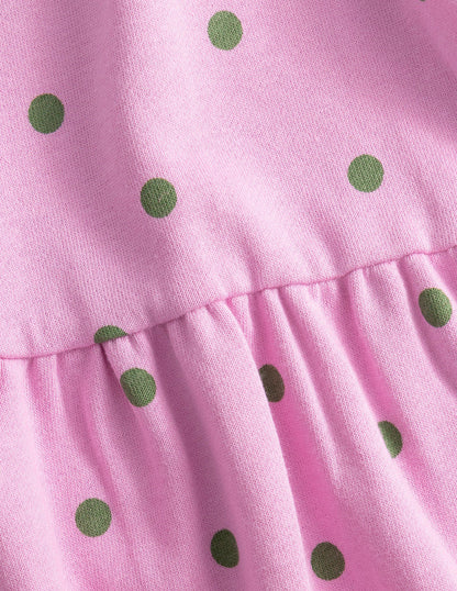 Jerseykleid mit abgesetzter Schulter-Fliederrosa/Safarigrün, Getupft