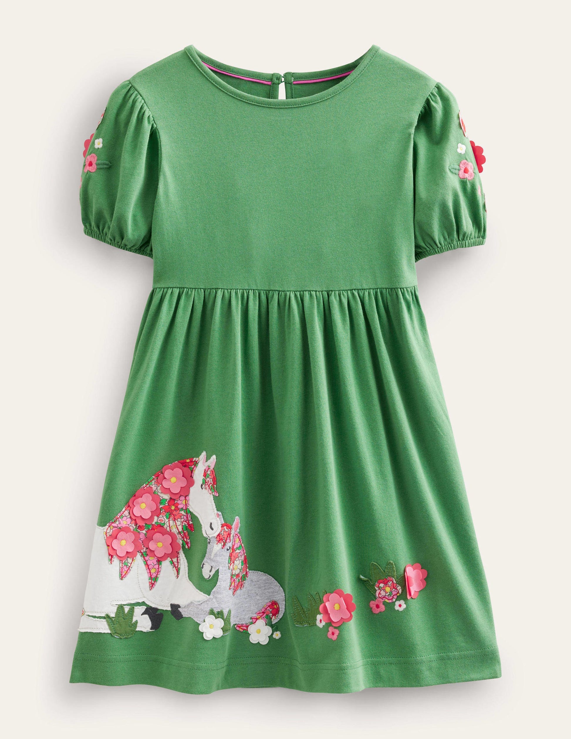 Jerseykleid mit Applikation-Dunkles Grasgrün, Pferde-1