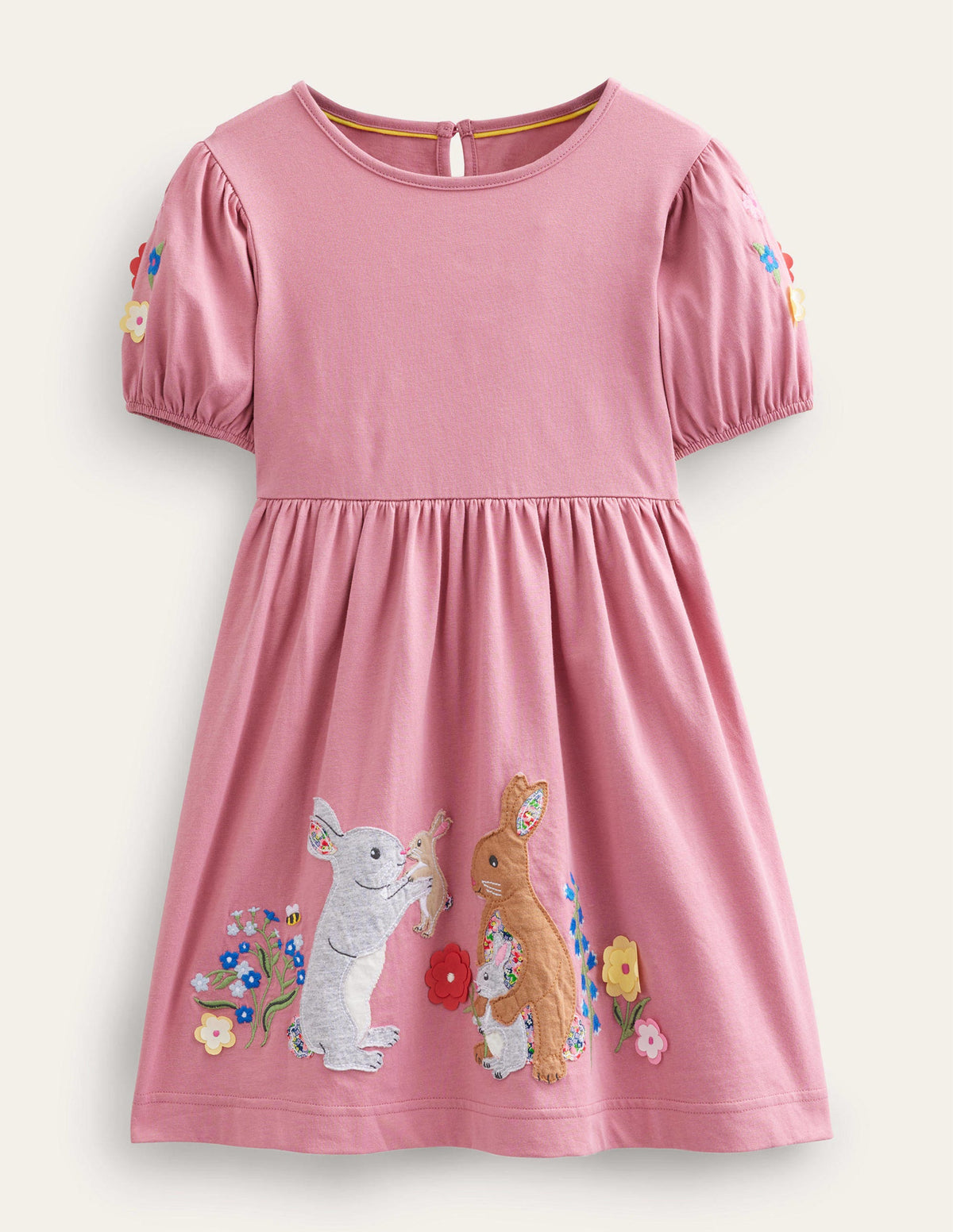 Jerseykleid mit Applikation-Kirschblütenrosa, Häschen-1