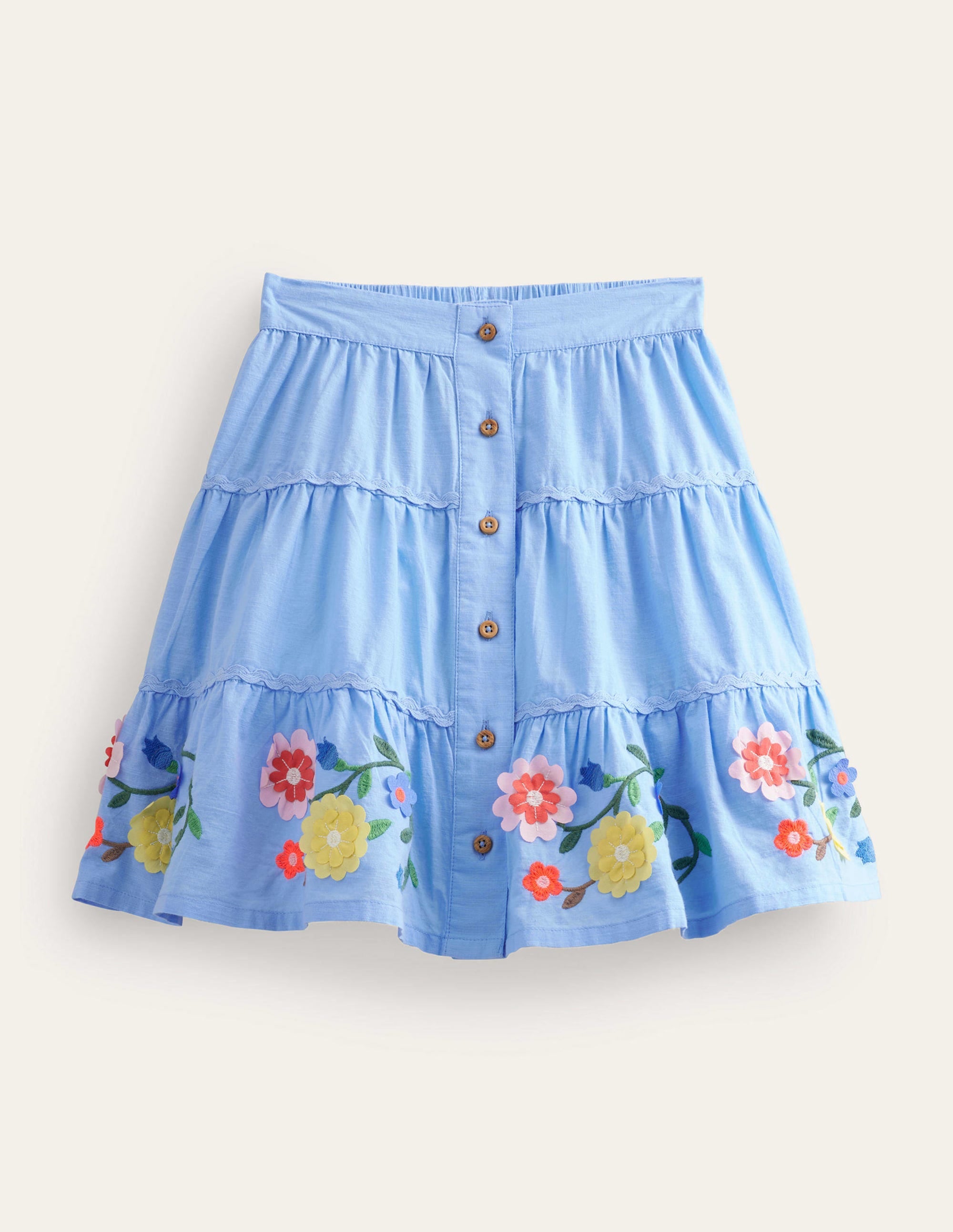 Midirock mit besticktem Saum-Himmelblau, Blumen - Image 1