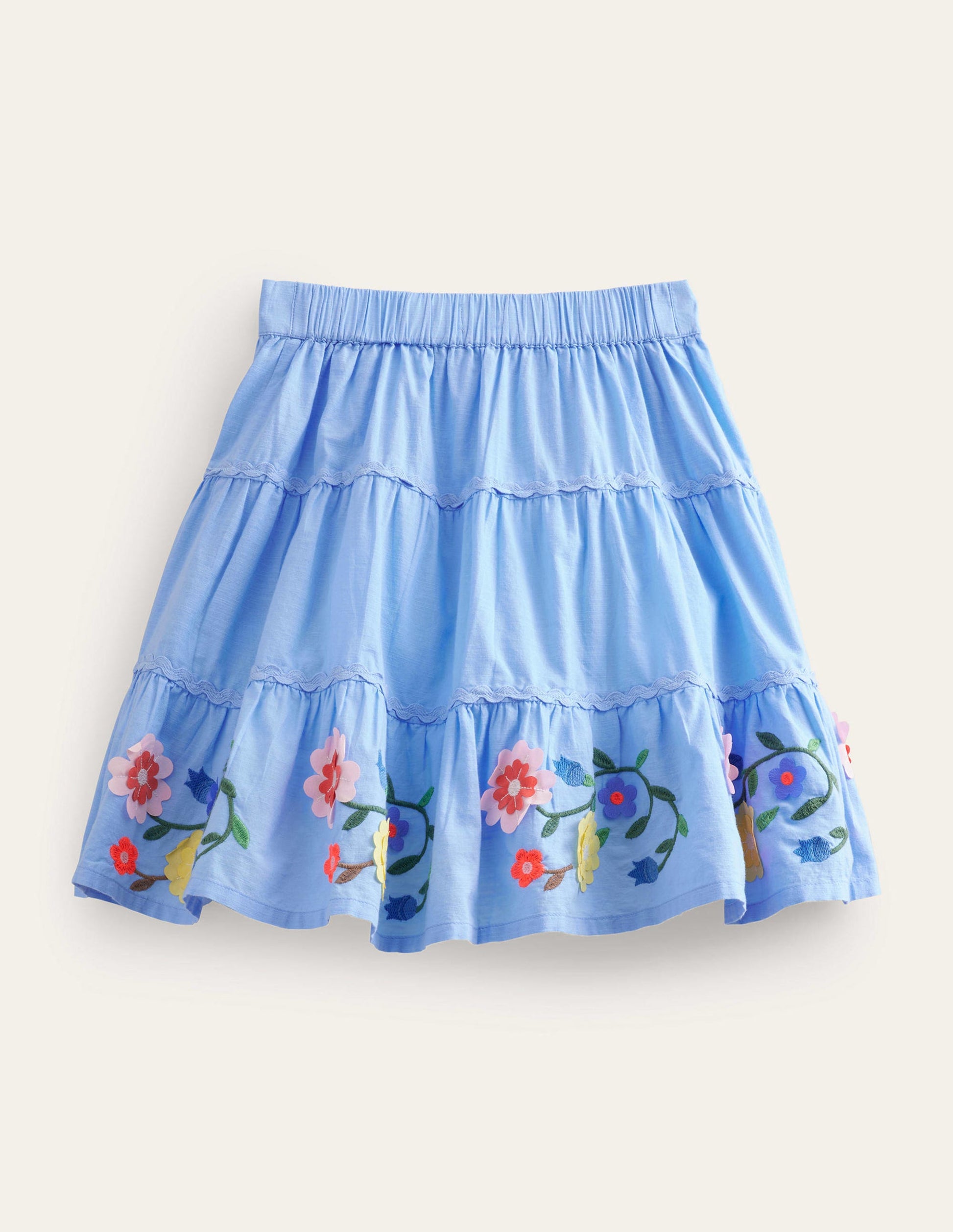 Midirock mit besticktem Saum-Himmelblau, Blumen-2
