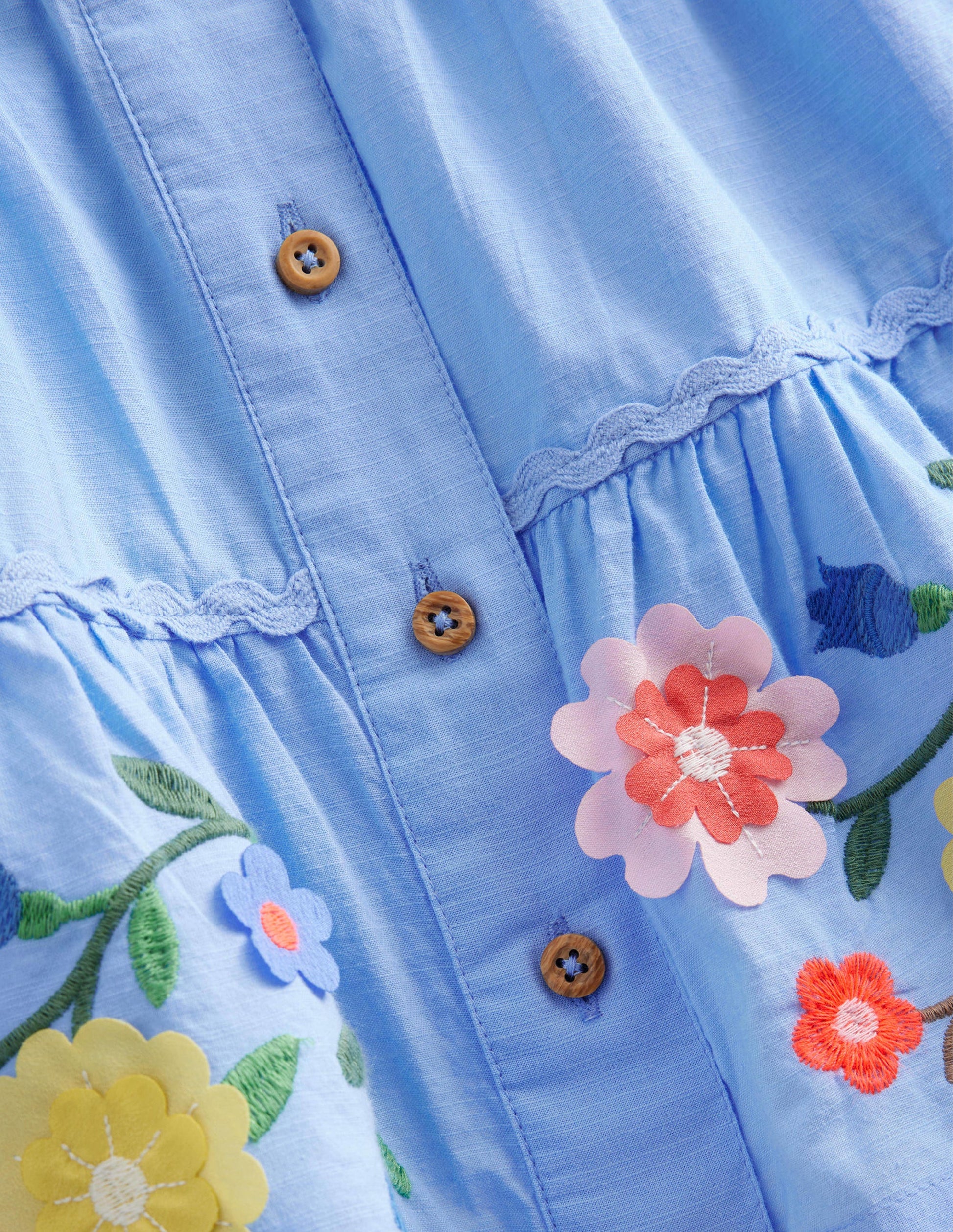 Midirock mit besticktem Saum-Himmelblau, Blumen-3