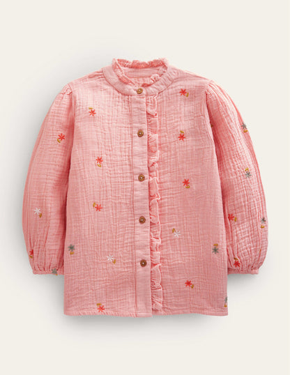 Double Cloth Embroidered Top-Dusty Pink Floral