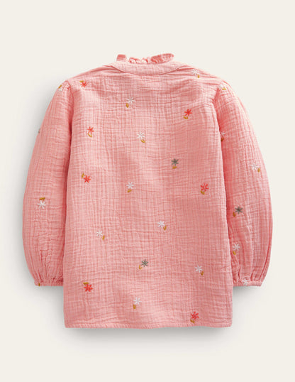Double Cloth Embroidered Top-Dusty Pink Floral