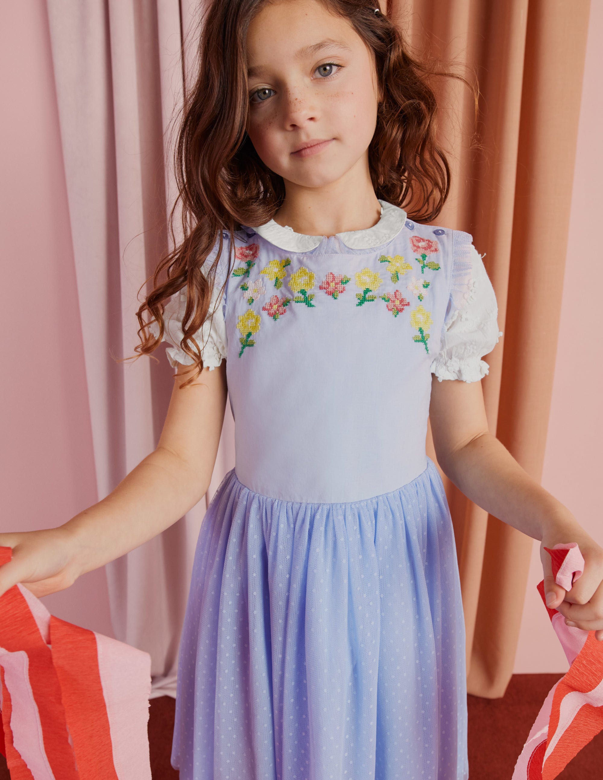 Besticktes Kleid mit überkreuzten Trägern-Hellblau - Image 8