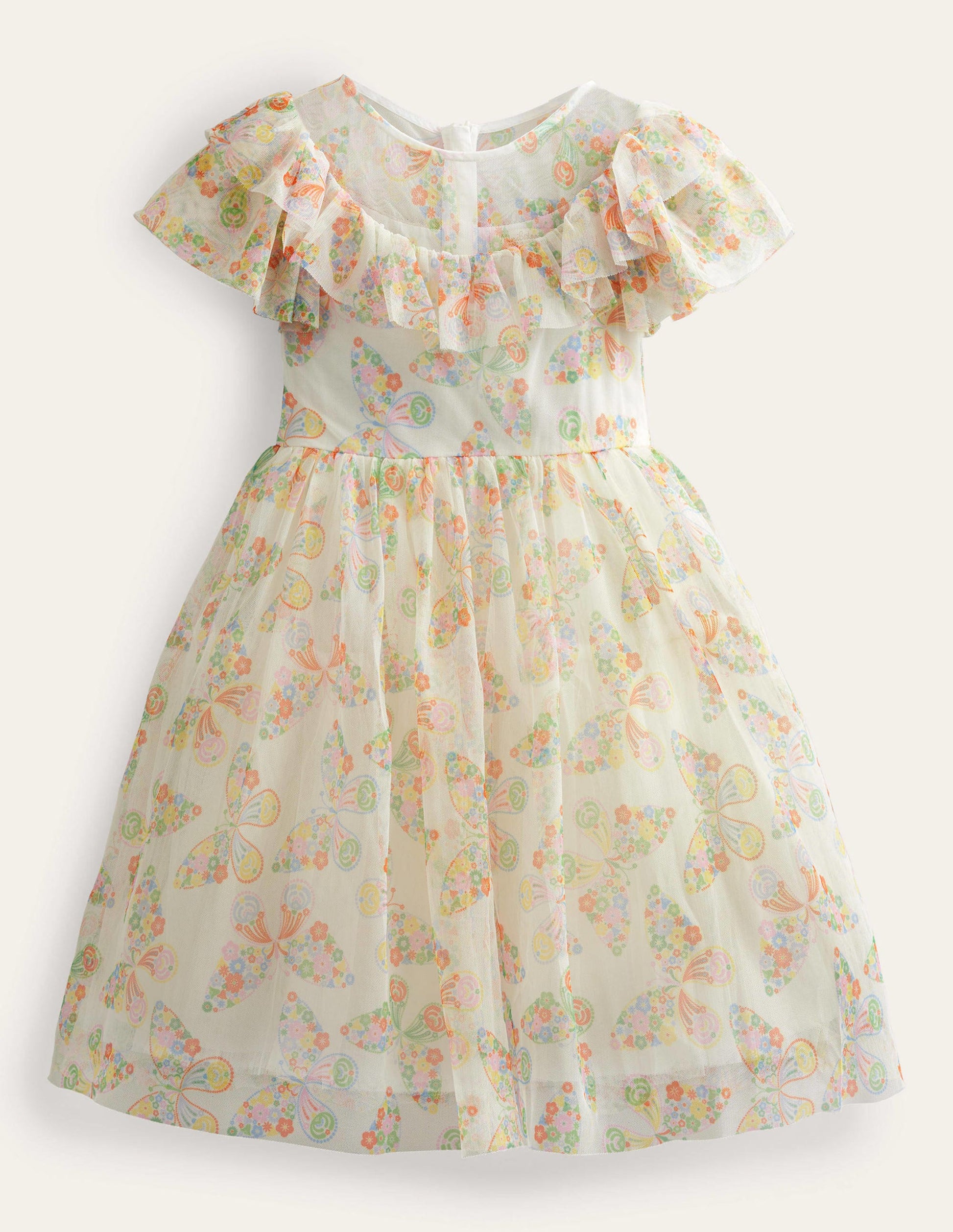 Tüllkleid mit Rüschen-Naturweiß/Bunt, Schmetterlinge-1