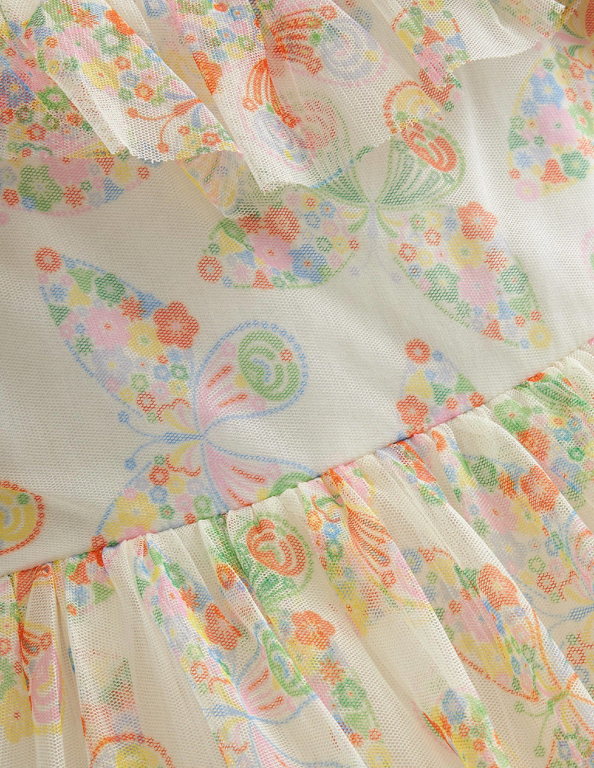 Tüllkleid mit Rüschen-Naturweiß/Bunt, Schmetterlinge - Image 3