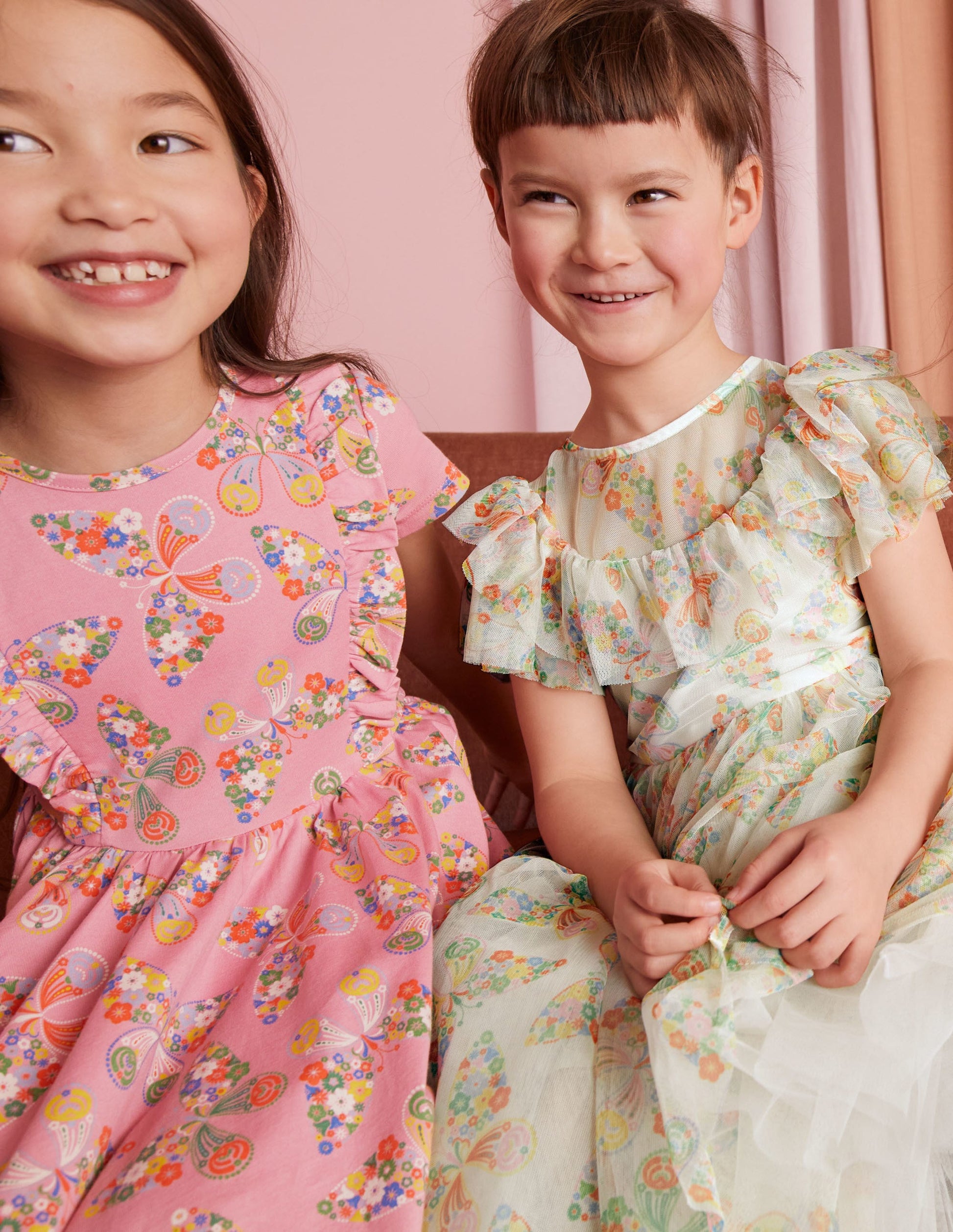 Tüllkleid mit Rüschen-Naturweiß/Bunt, Schmetterlinge-5