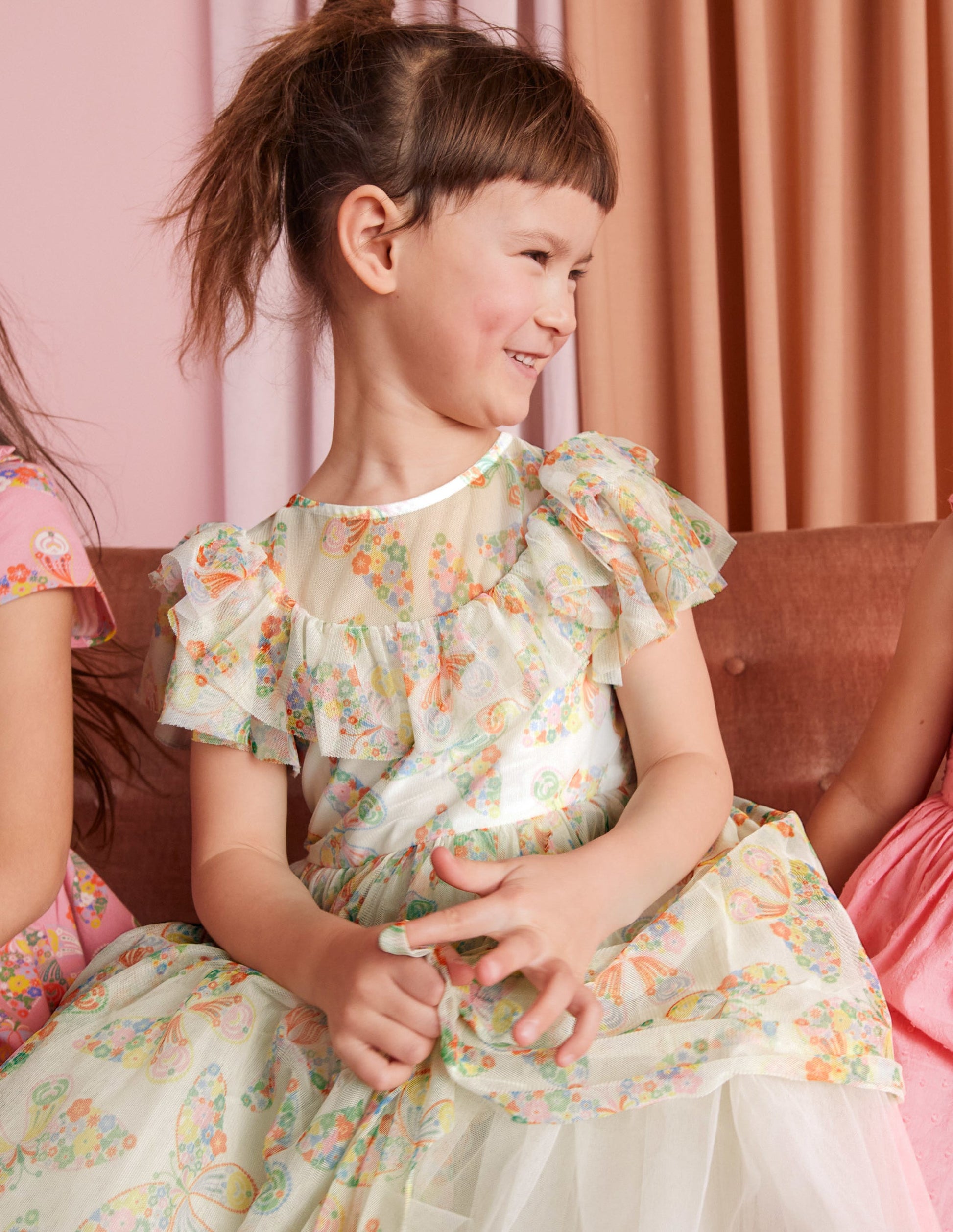 Tüllkleid mit Rüschen-Naturweiß/Bunt, Schmetterlinge-11