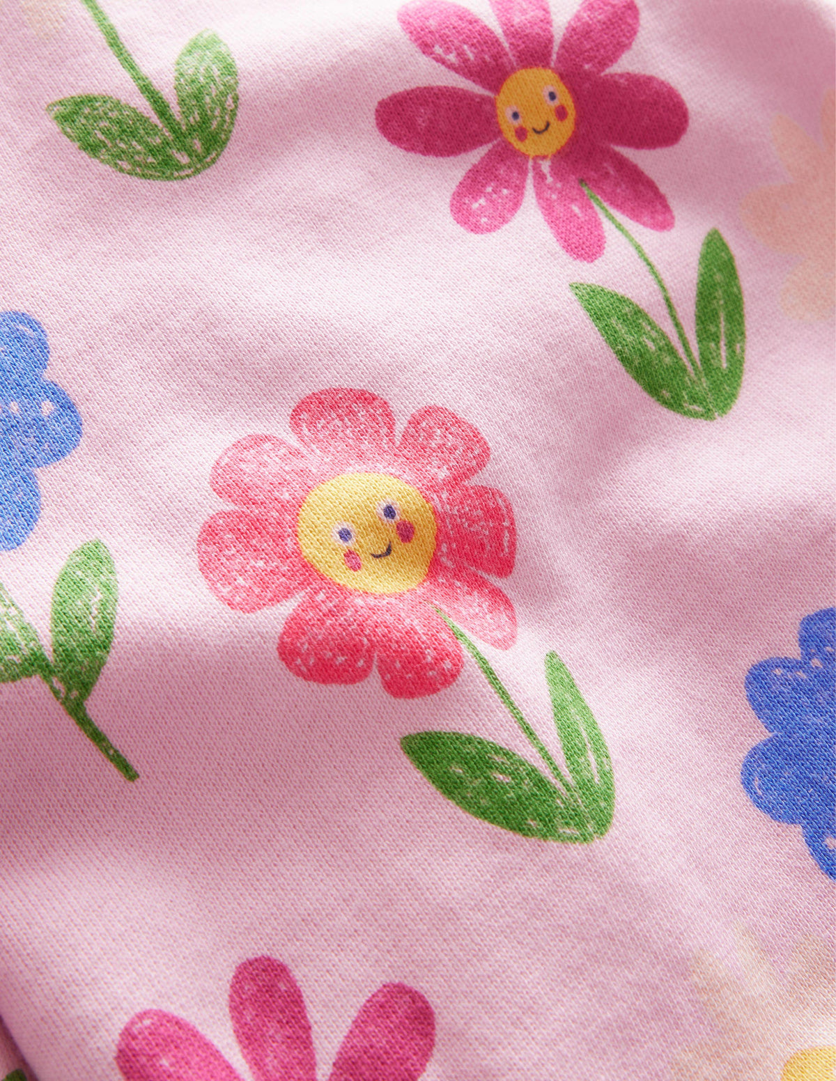 Lockeres, gemustertes Sweatshirt-Pastellrosa, Blumen-3