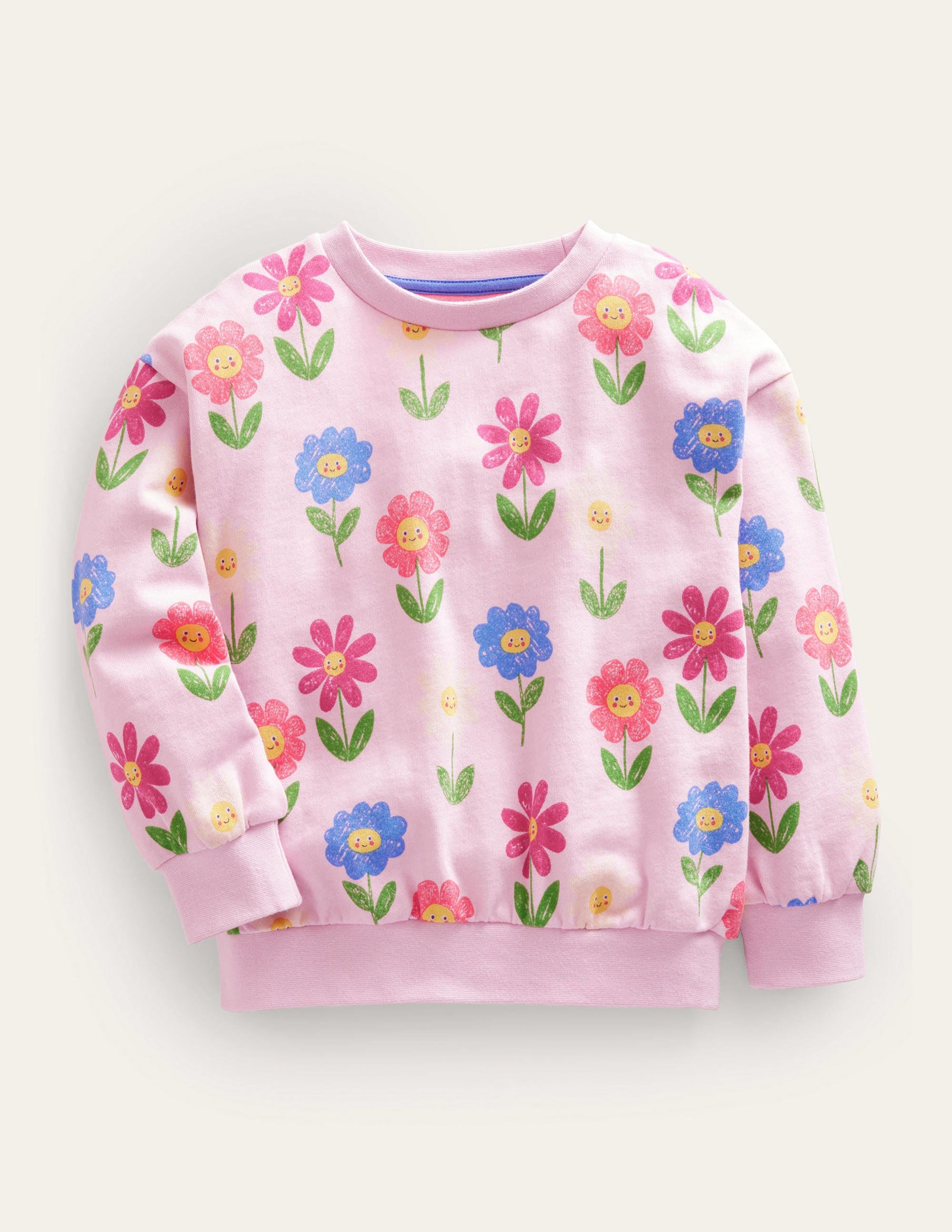 Lockeres, gemustertes Sweatshirt-Pastellrosa, Blumen - Image 1