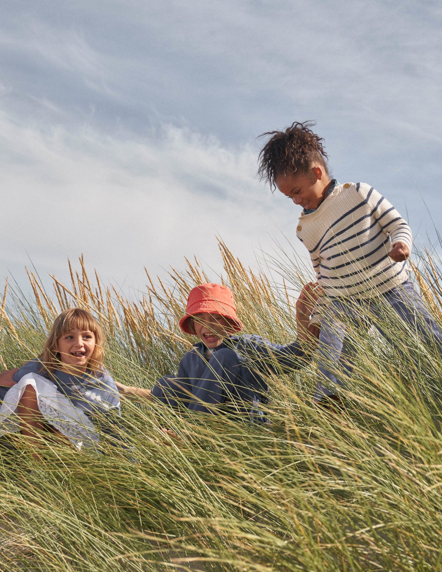 Pullover im maritimen Stil-Ecru Meliert, Gestreift