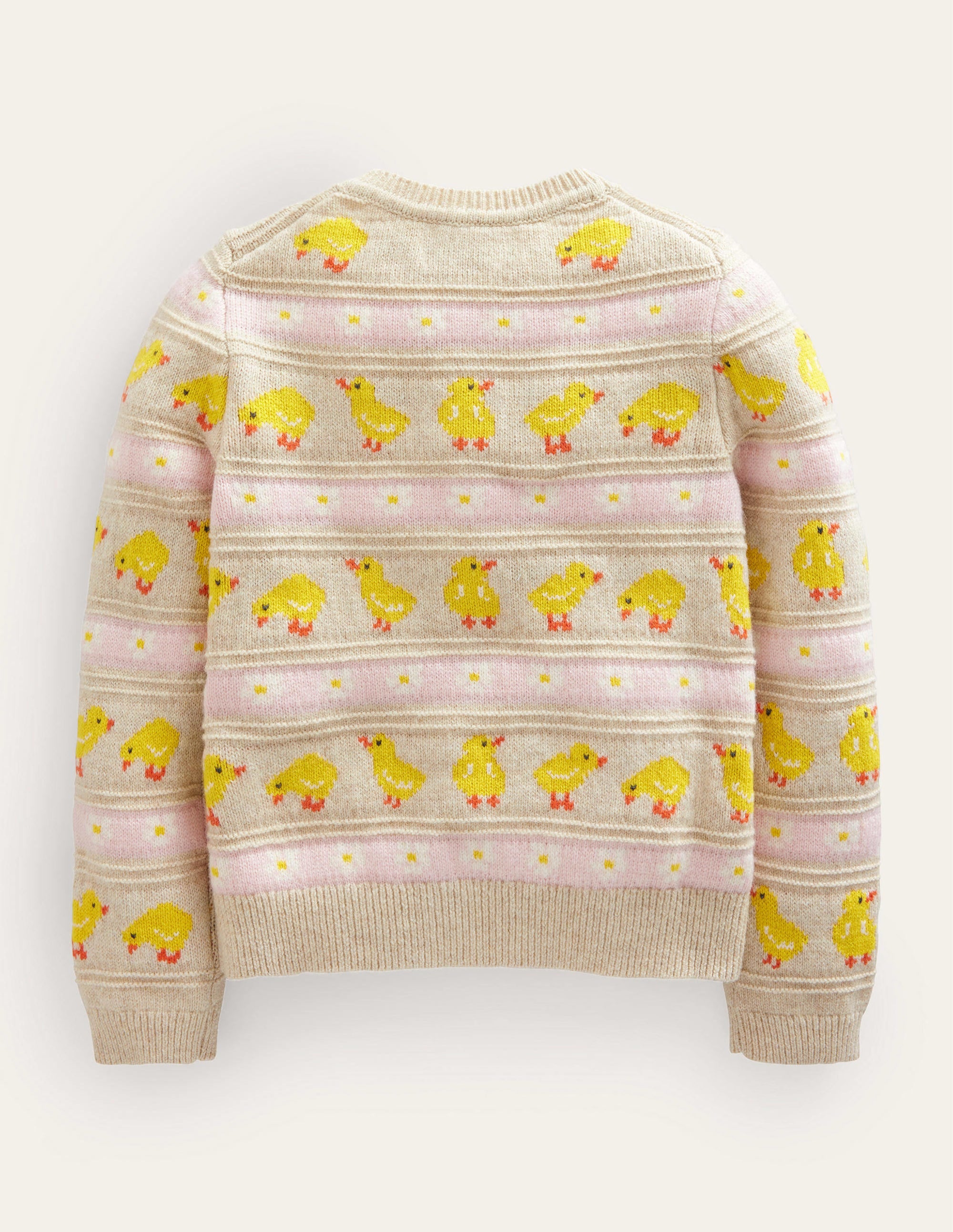Gestrickter Fair-Isle-Cardigan-Ecru Meliert, Küken - Image 2