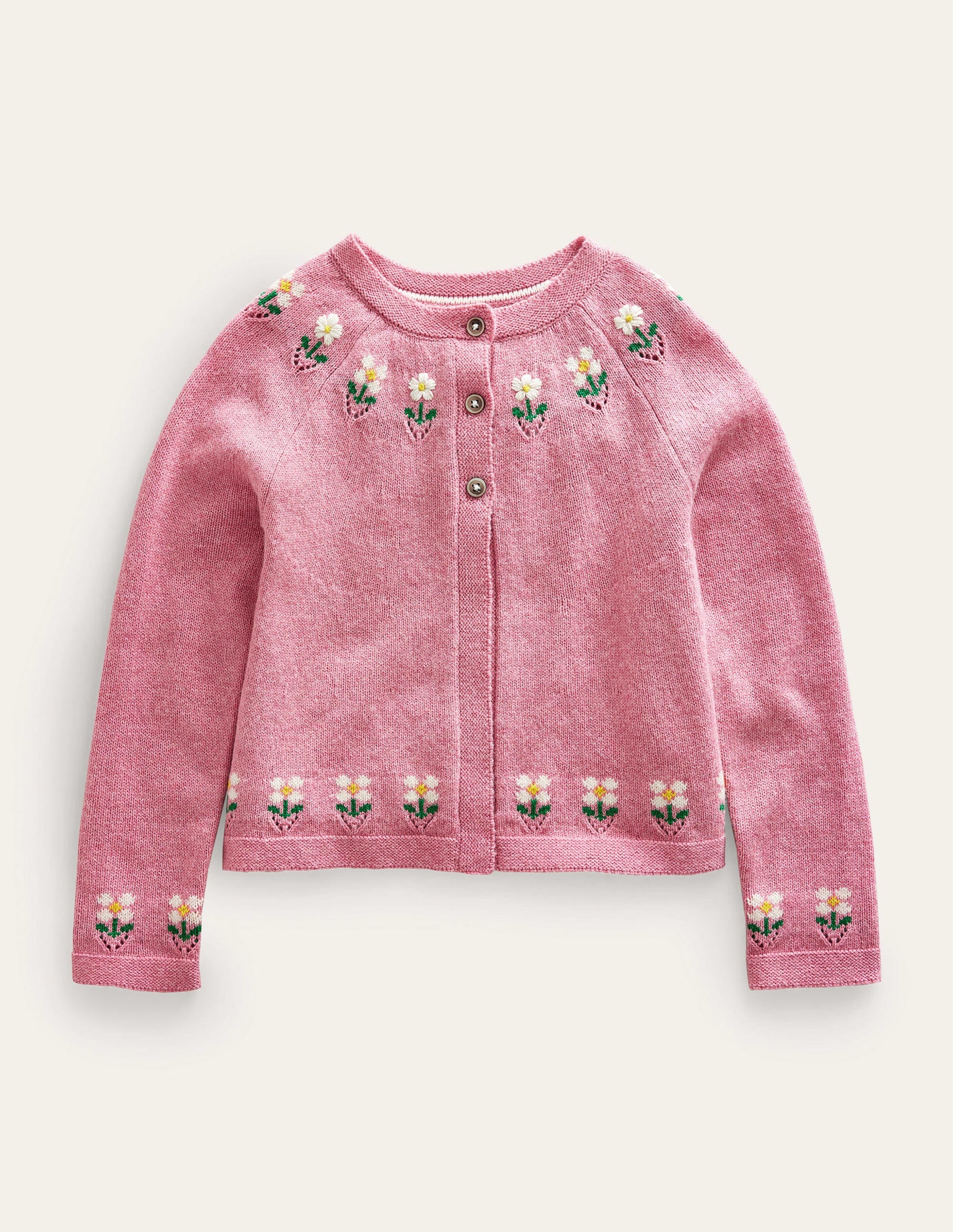 Cardigan mit Blumenstickerei-Mandelblütenrosa Meliert - Image 1