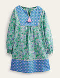 Langärmliger Kaftan mit Muster-Wasserblau, Blumenranken
