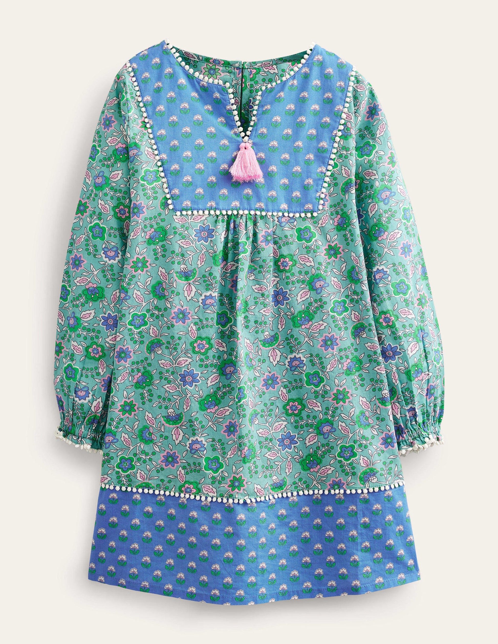 Langärmliger Kaftan mit Muster-Wasserblau, Blumenranken-1