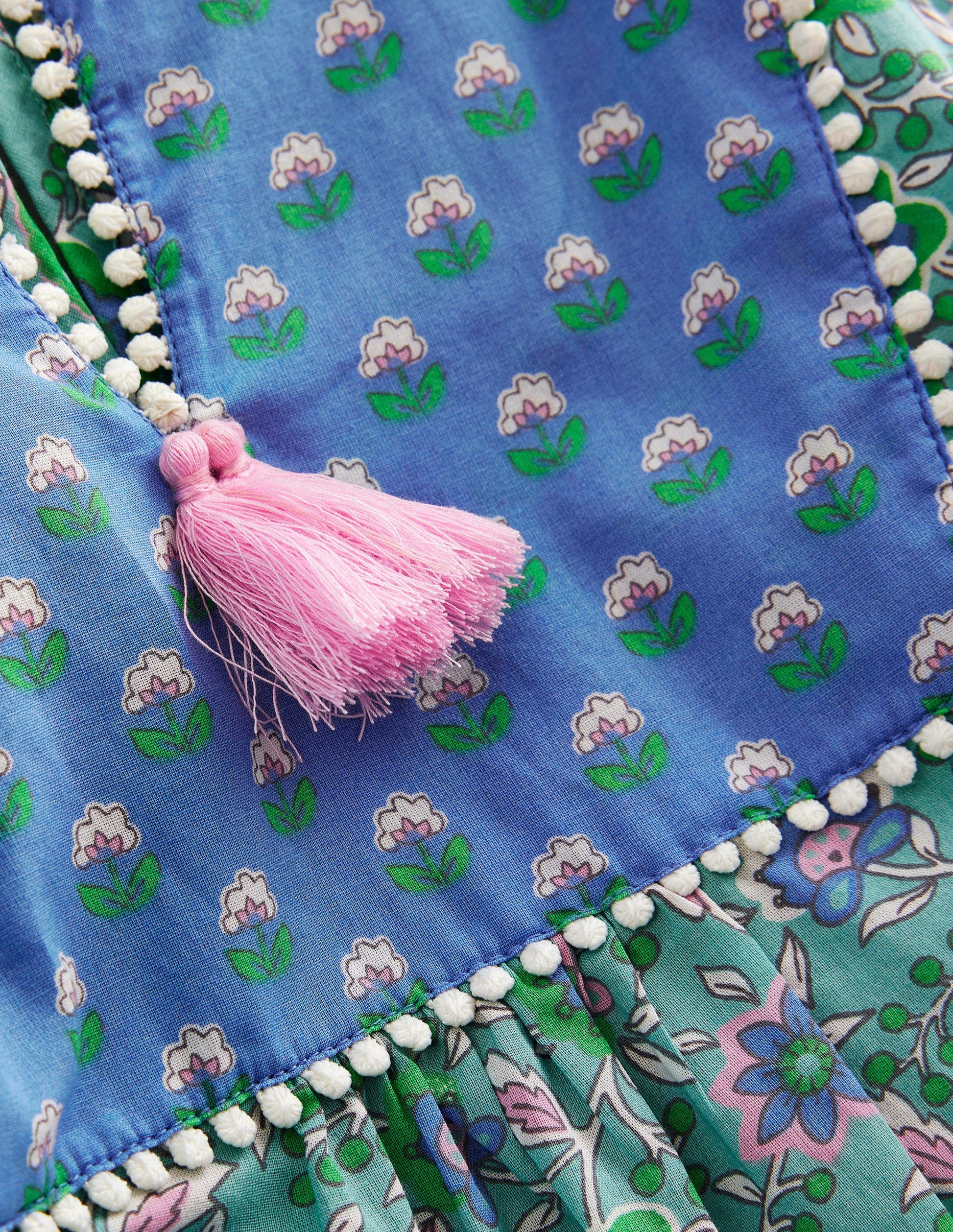 Langärmliger Kaftan mit Muster-Wasserblau, Blumenranken-3