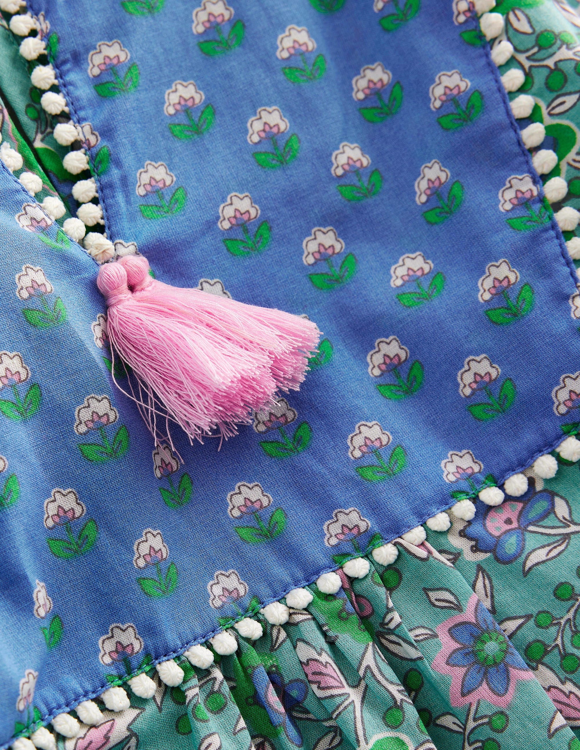 Langärmliger Kaftan mit Muster-Wasserblau, Blumenranken - Image 3