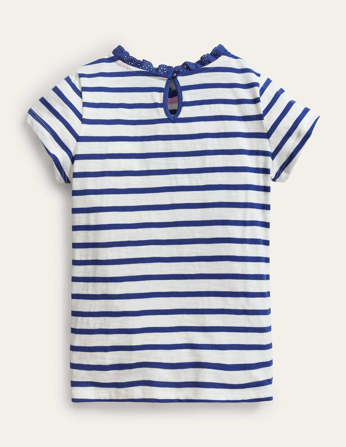 T-Shirt mit Lochstickereitasche-Segelblau/Naturweiß-2