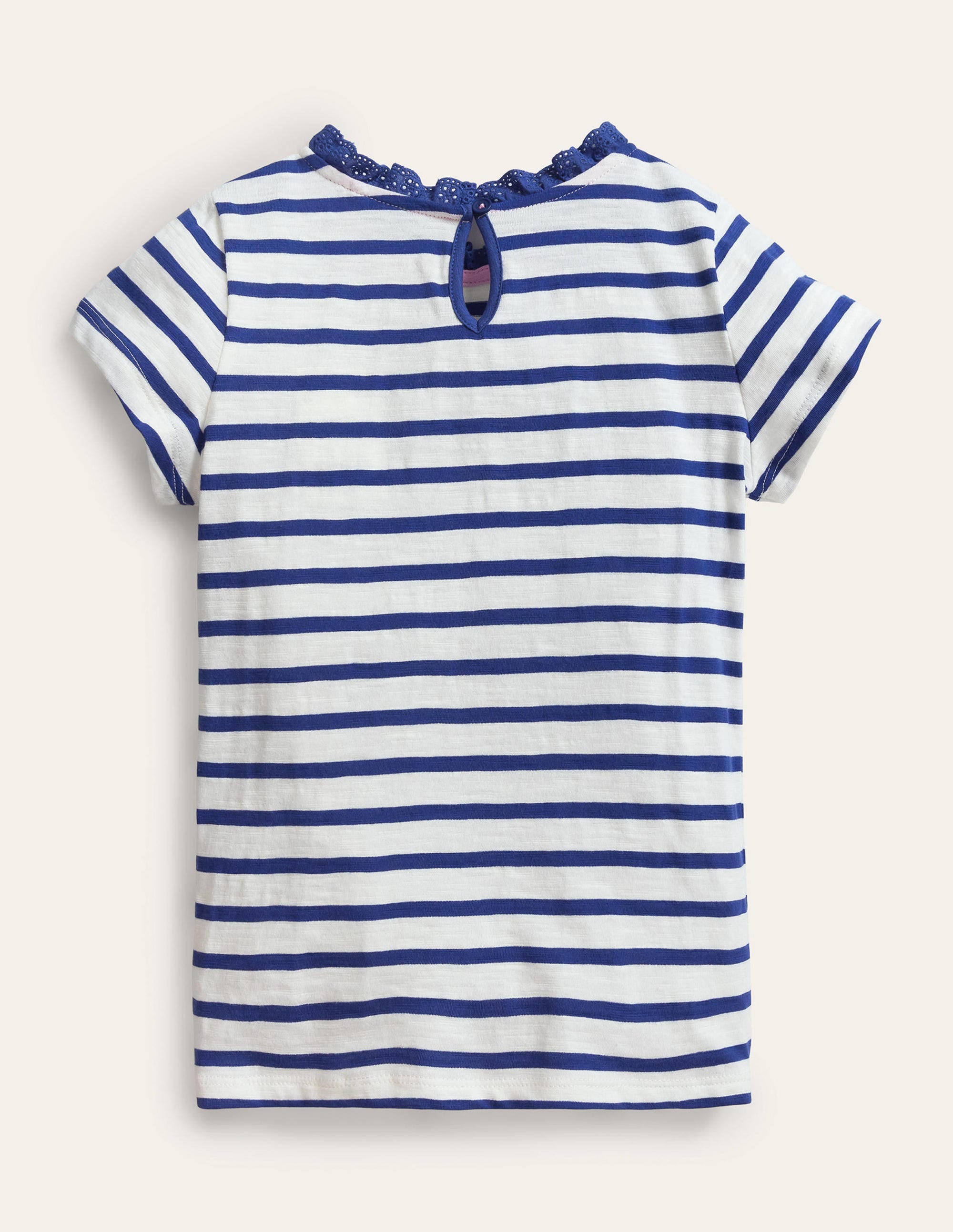 T-Shirt mit Lochstickereitasche-Segelblau/Naturweiß - Image 2