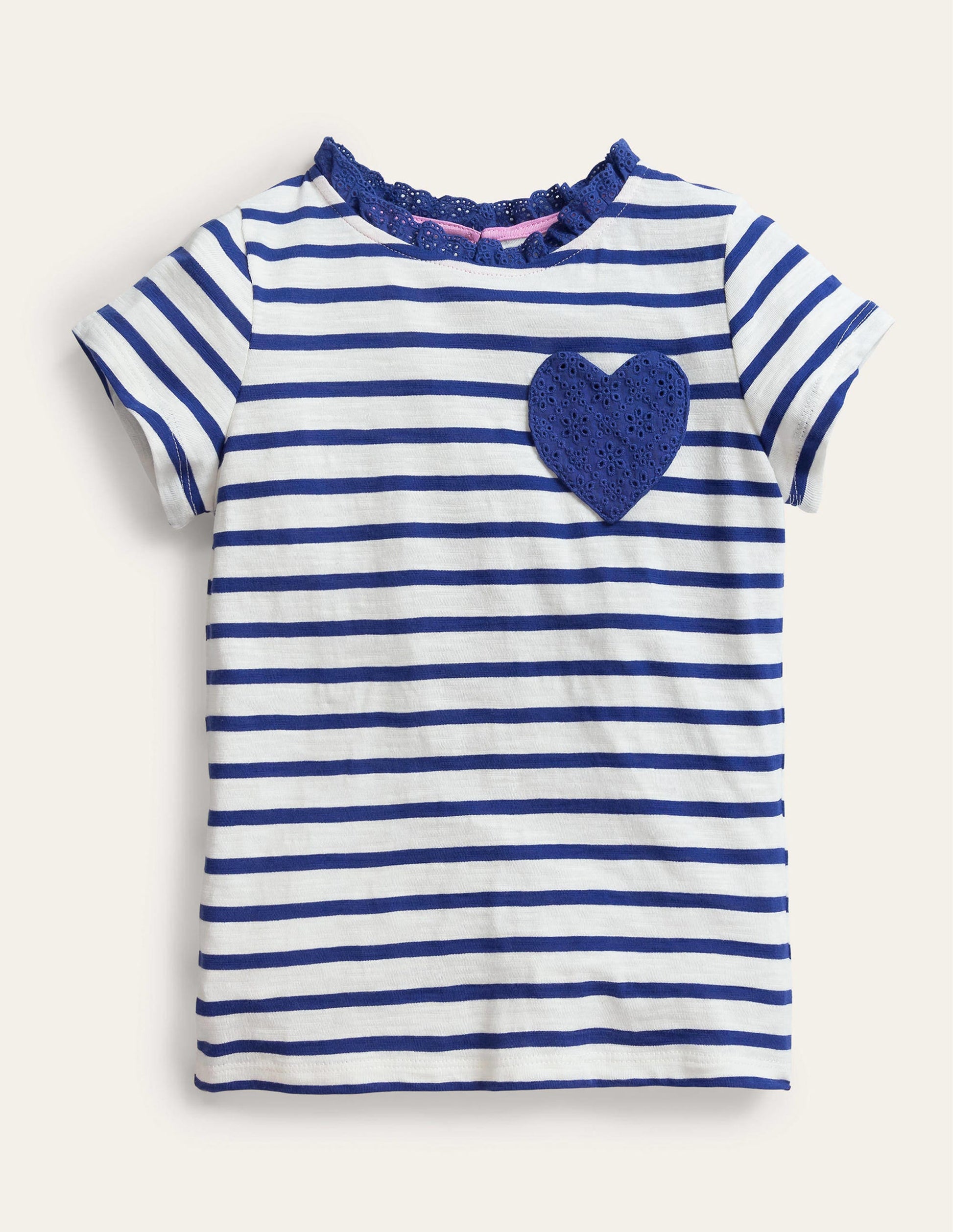 T-Shirt mit Lochstickereitasche-Segelblau/Naturweiß-1