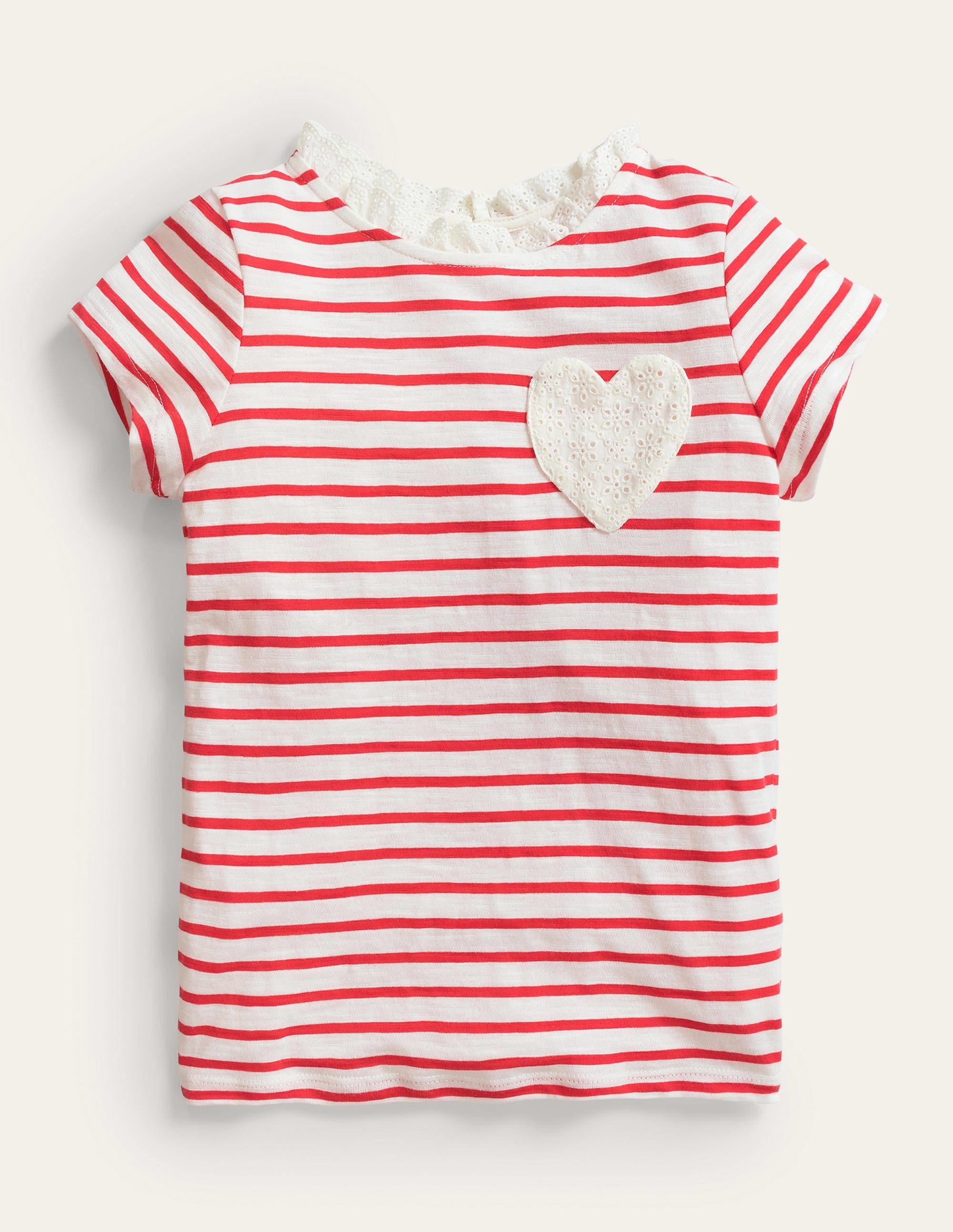T-Shirt mit Lochstickereitasche-Erdbeerkuchenrot/Naturweiß - Image 1