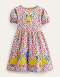 Jerseykleid mit Motiv-Helles Blütenrosa, Schmetterling/Beeren