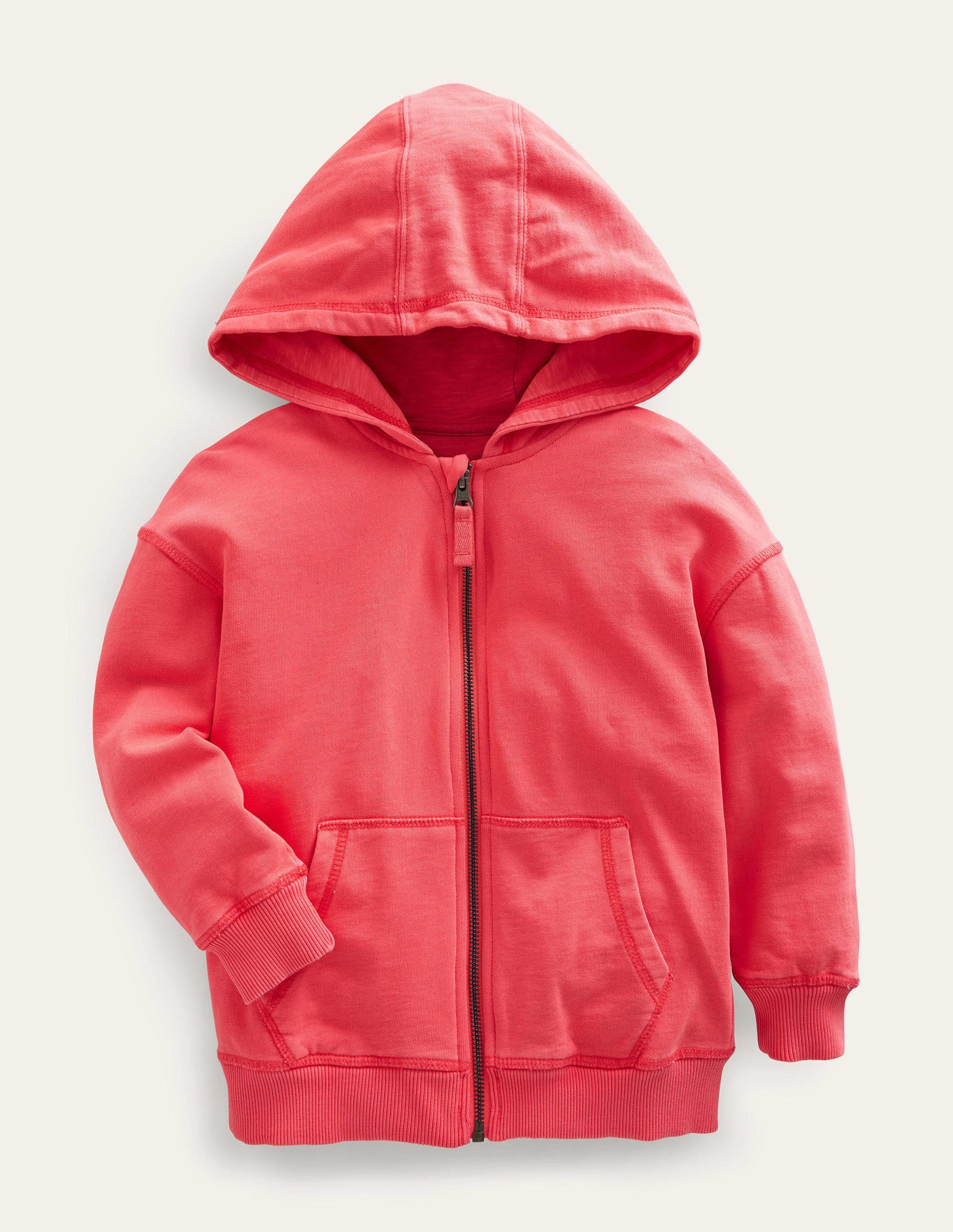 Stückgefärbte Kapuzenjacke mit Reißverschluss-Verwaschenes Marmeladenrot - Image 1