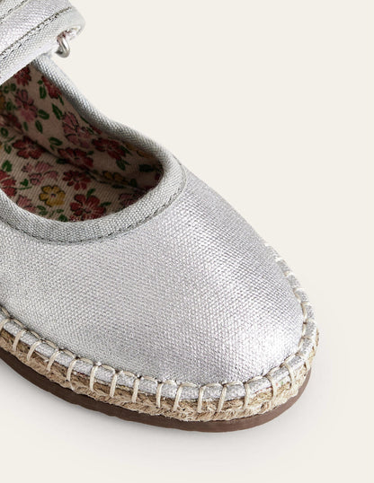 Espadrilles mit Leinenabschlüssen-Metallic-Silber
